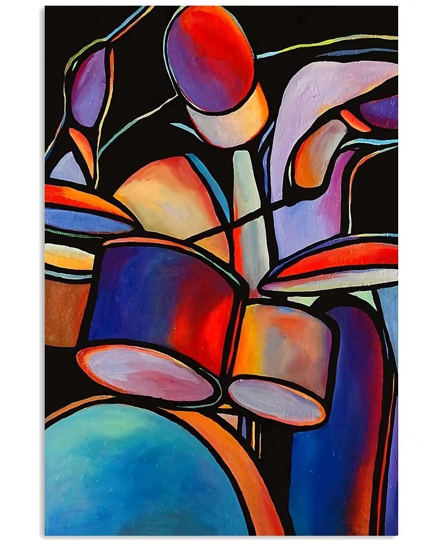 Abstract Drum Kit Canvas Wall Art - Frameless Poster Painting for Living Room & Bedroom Decor (8x12 Inch/20x30cm) - Perfect for Music Lovers, Home Styling & Gift Giving