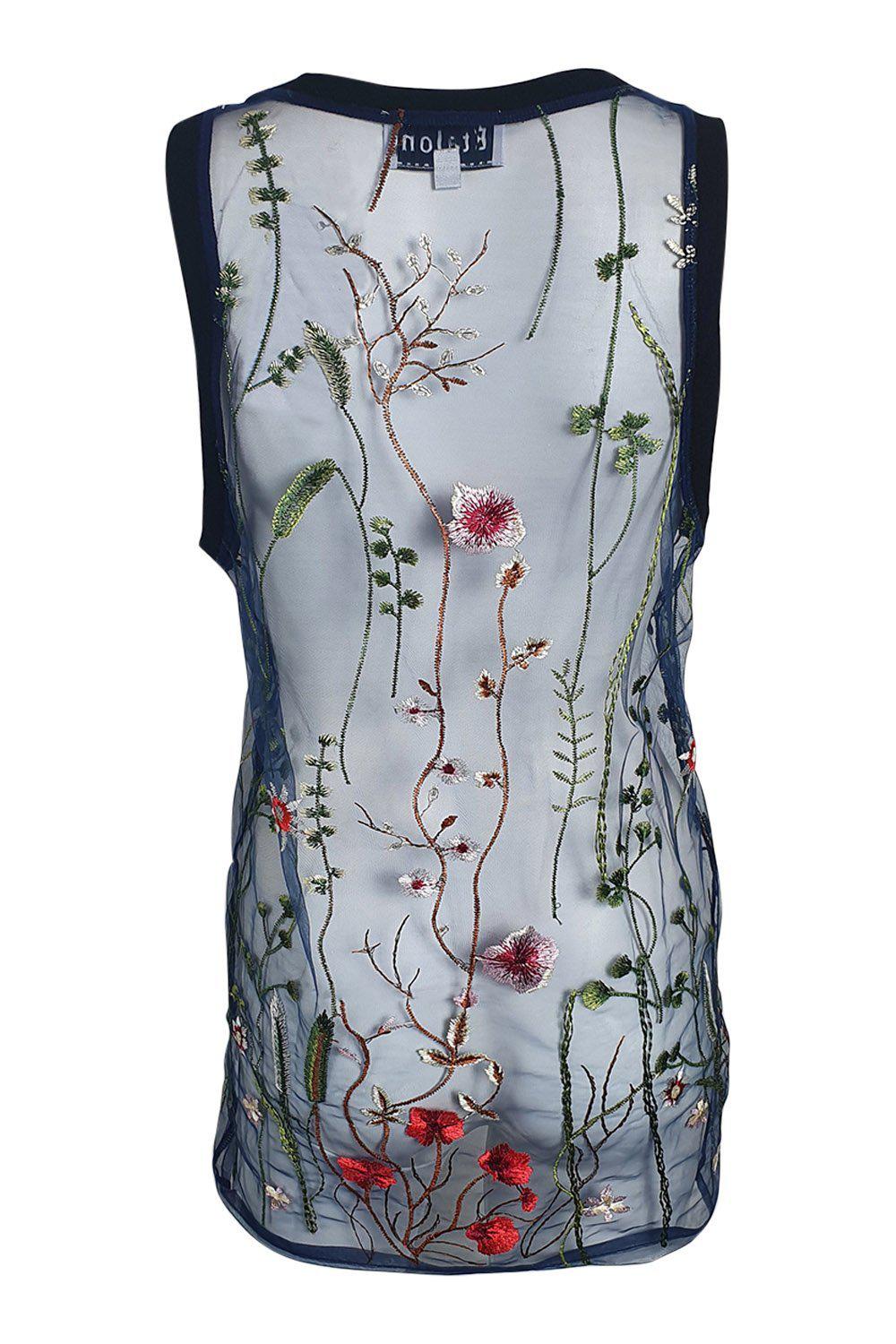 ETALON Steve Canar Blue Floral Illusion Tank Top for Women - Summer Sleeveless Blouse, Casual V-Neck T-Shirt (Size S) - Perfect for Beach Outings, Music Festivals & Date Nights
