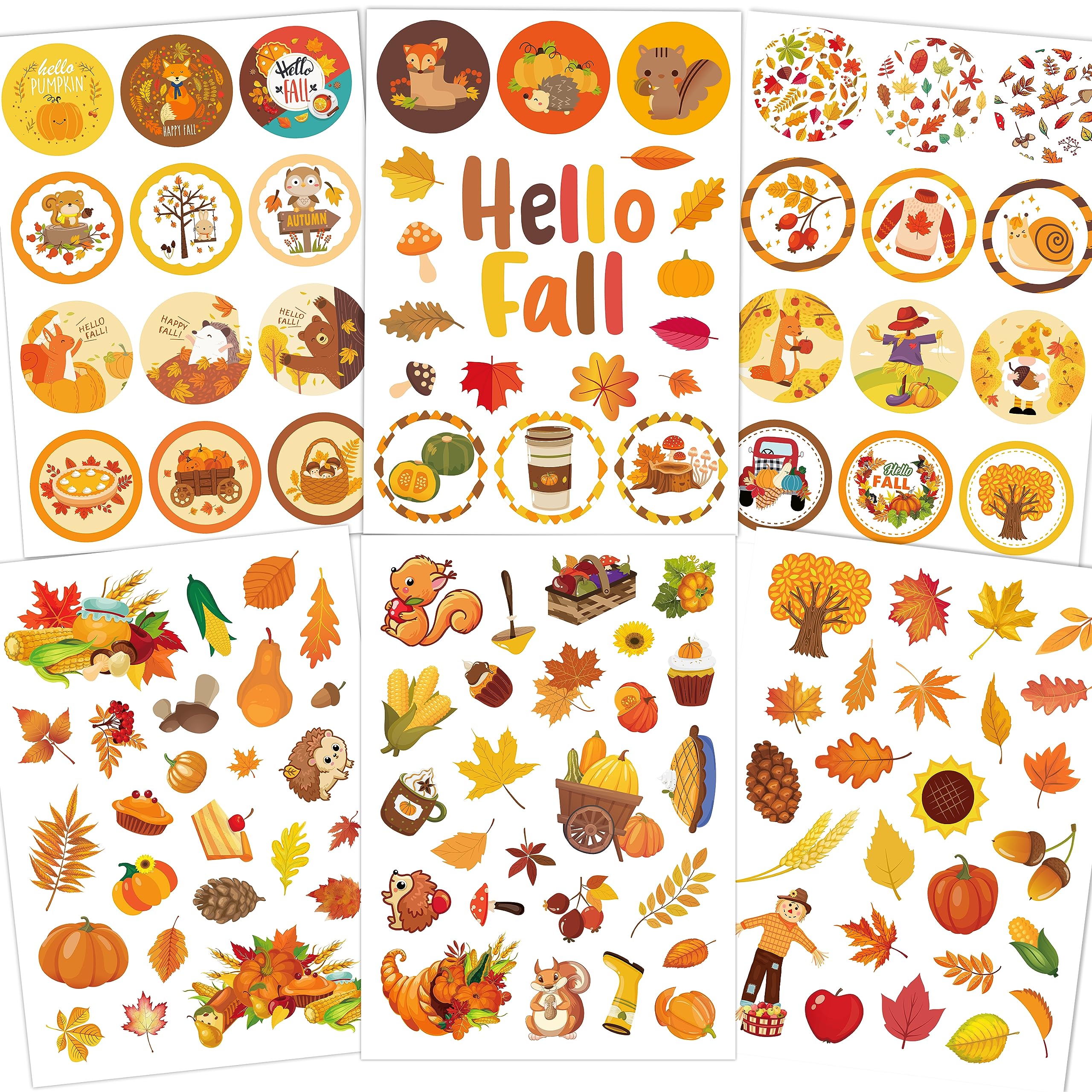 Joy Bang 476 Pcs Fall Stickers for Kids - 24 Sheets Autumn, Pumpkin, Maple Leaves & Thanksgiving Harvest Stickers | Bulk Fall Party Supplies & Favors for Classroom, Scrapbooking, DIY Crafts & Seasonal Decorations