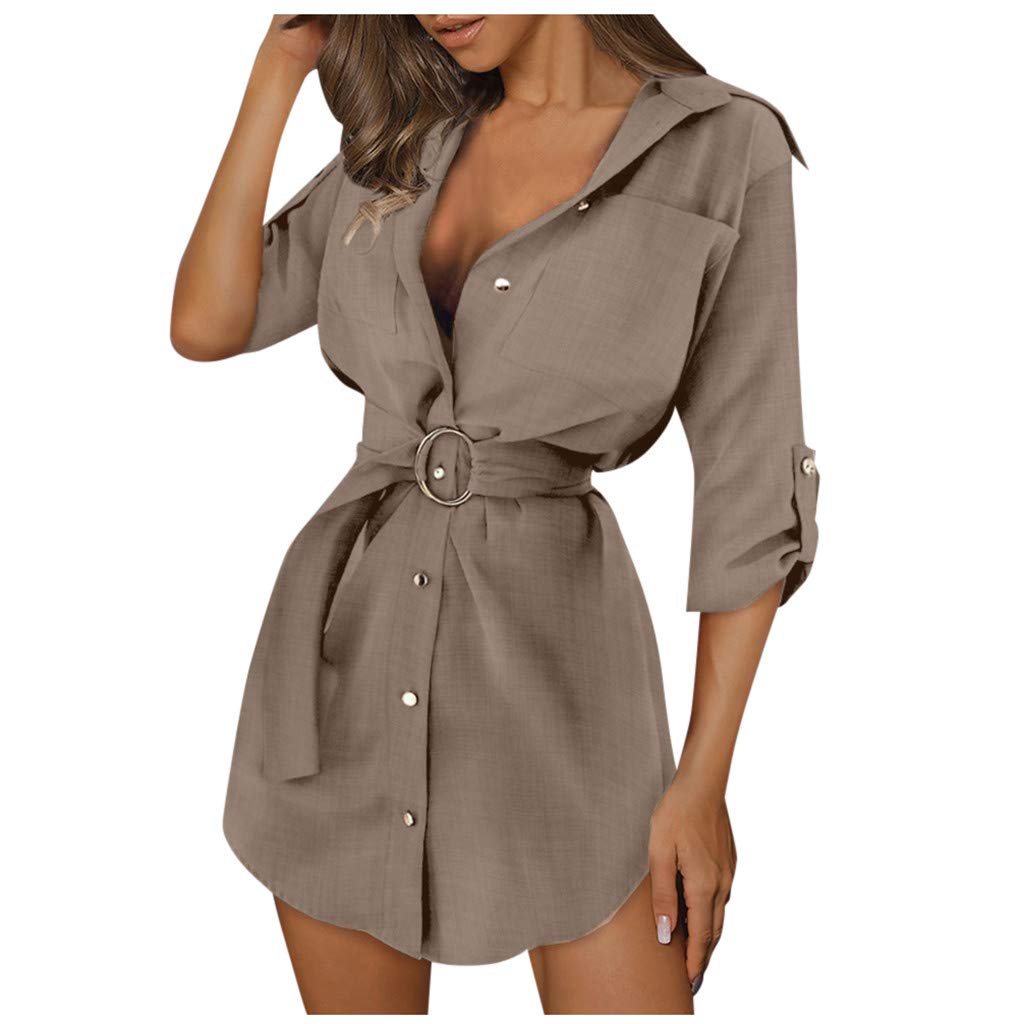 Women's Stylish Button Down Long Sleeve Print Mini Dress - Casual Blouse & Sexy T-Shirt Alternative for Office, Date Night & Weekend Outings