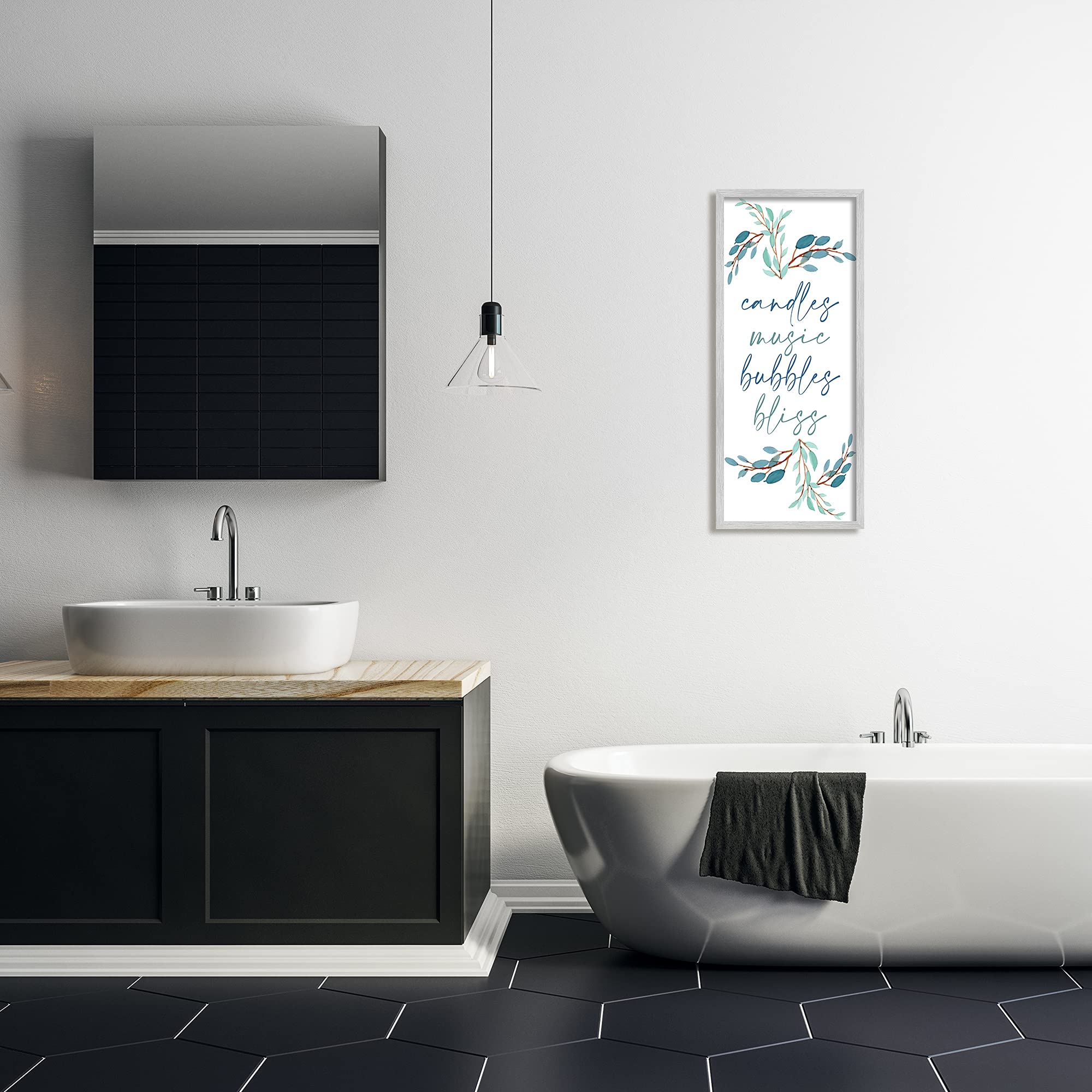 Stupell Industries Framed Wall Art - Candles Music Bubbles Bliss Bathroom Relaxation Blue Plants Design by Kim Allen, 13