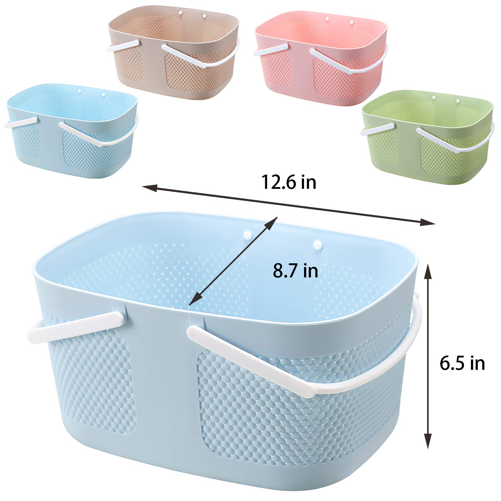 **Large Plastic Shower Caddy with Handles - Portable Bathroom Organizer for College Dorm, Gym & Travel - Drainage Tote for Toiletries, Kitchen & Camping Essentials (Blue)**    *(Perfect for organizing shampoo, soap, and bathroom essentials in small spaces like dorms, RVs, or gym lockers!)*