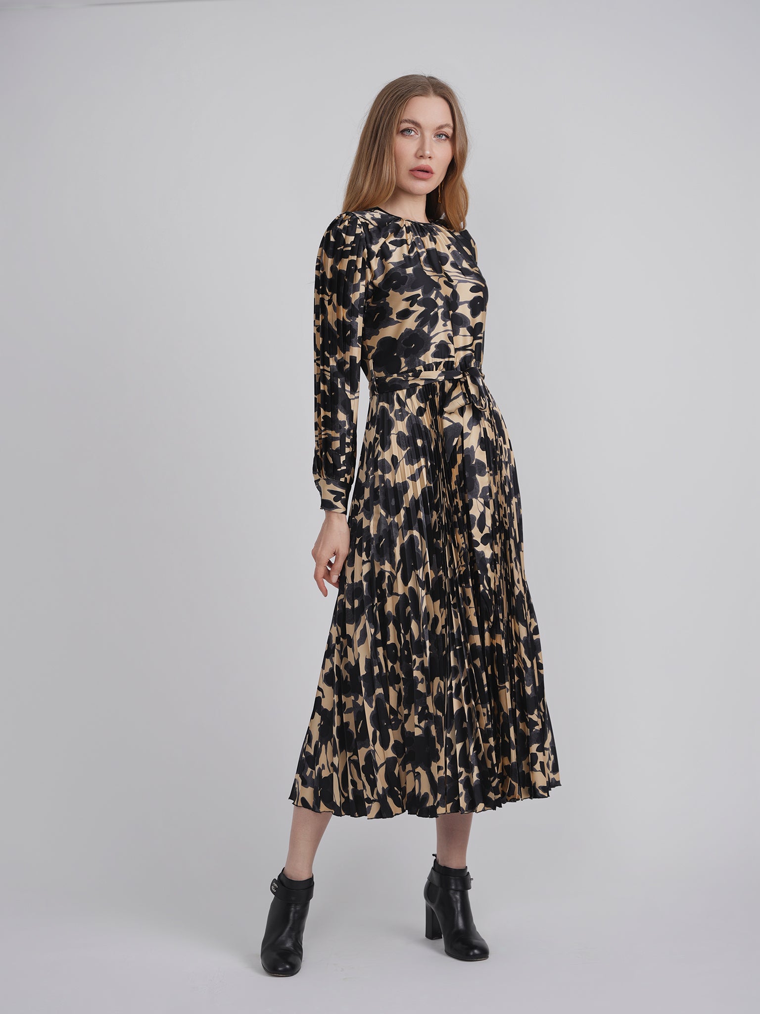 Elegant Satin Mosaic Pleated Midi Dress for Women - Perfect for Cocktail Parties, Weddings & Evening Events
