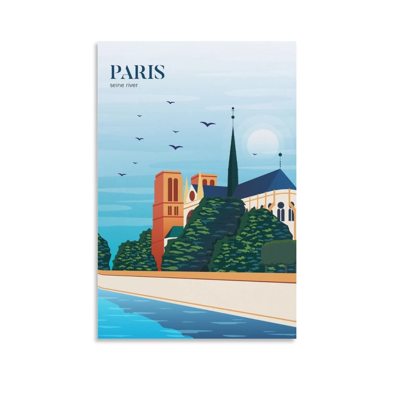 Vintage Paris Travel Poster - Seine River Canvas Wall Art Print for Living Room, Bedroom & Office Decor - French Cityscape Painting for Home & Gift
