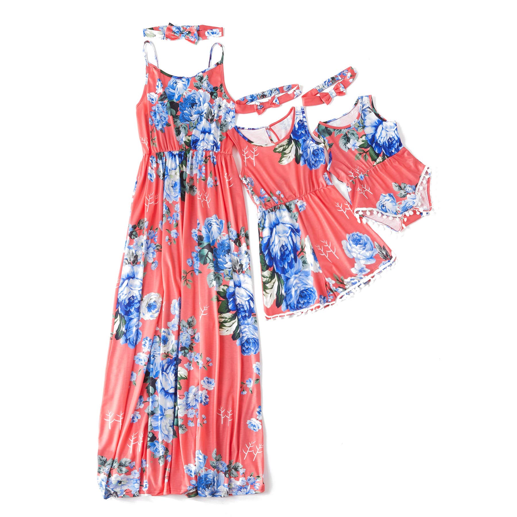 IFFEI Mommy and Me Matching Summer Sundress - Spaghetti Strap Casual Beach Dress Set with Headband for Women and Girls | Perfect for Family Photos, Vacations, and Outdoor Activities