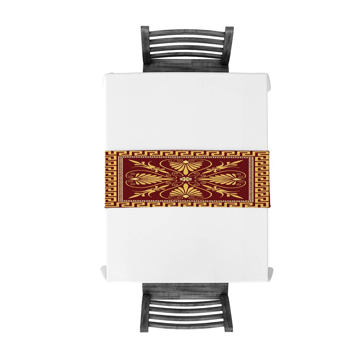 Modern Linen Table Runner - Square Flower Pattern Abstract Art Deco Design for Wedding, Kitchen, Dresser - Heat Resistant Decorative Table Cover for Thanksgiving, Christmas, Halloween Parties & Home Dining Decor