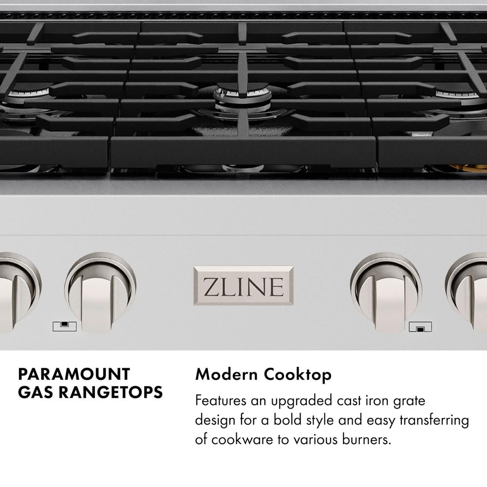 ZLINE 36 Inch Stainless Steel 6-Burner Gas Rangetop with Porcelain Cooktop - Professional Grade Stove for Home Kitchen, Restaurant & Commercial Use (Model SRT36)
