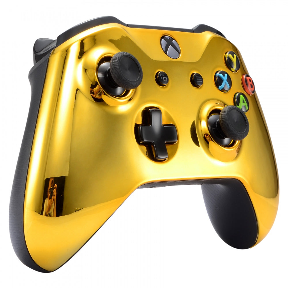eXtremeRate Chrome Gold Edition Front Housing Shell Faceplate for Microsoft Xbox One X & One S Controller - Premium Replacement Cover for Enhanced Gaming Experience - Perfect for Customization, Repair, and Competitive Gaming Sessions