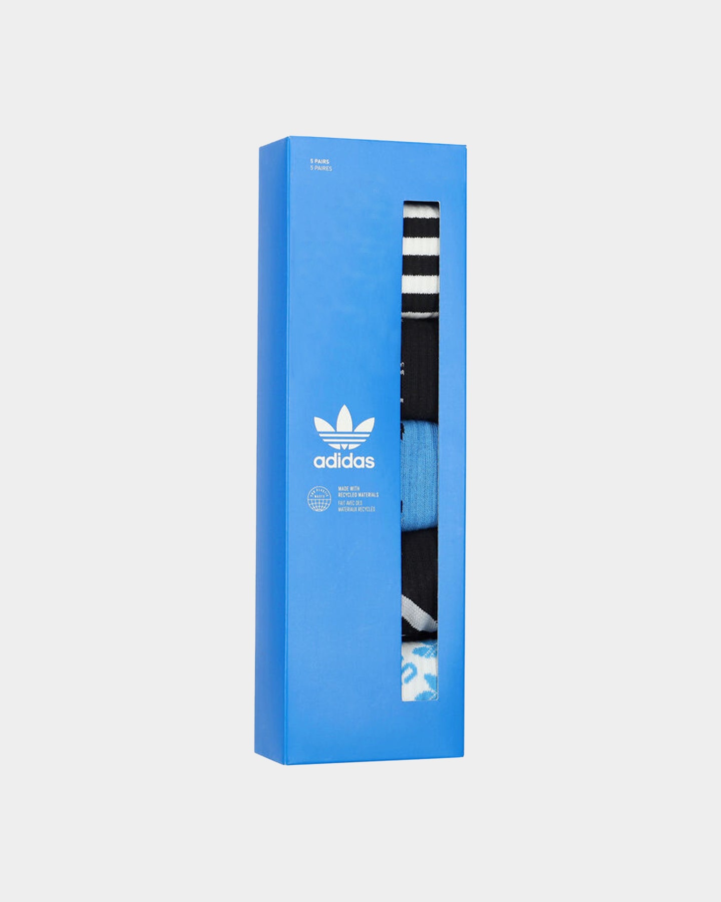 Adidas Graphic Crew Socks 5-Pack - White, Black & Blue Athletic Socks for Men & Women - Perfect for Running, Gym & Casual Wear