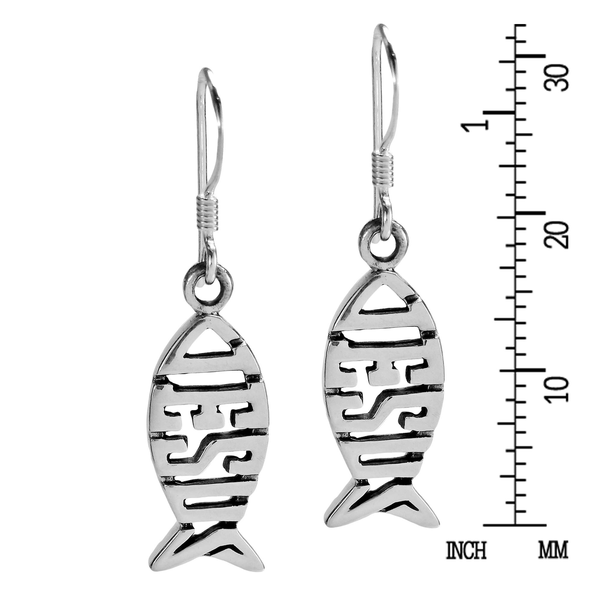 AeraVida .925 Sterling Silver Jesus Fish Ichthys Dangle Earrings - Christian Religious Jewelry for Women - Faith Inspired Fish Hook Earrings - Perfect for Church, Bible Study & Daily Wear