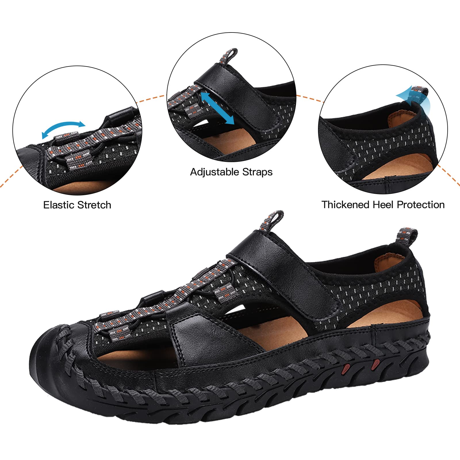**Men's Leather Fisherman Sandals - Breathable Closed Toe Beach Shoes for Summer | Non-Slip Water Sandals for Hiking, Walking & Outdoor Activities | Handmade Comfortable Anti-Collision Athletic Slides**    *(Perfect for beach trips, hiking adventures, casual walks, and water sports – lightweight and durable for all-day wear!)*