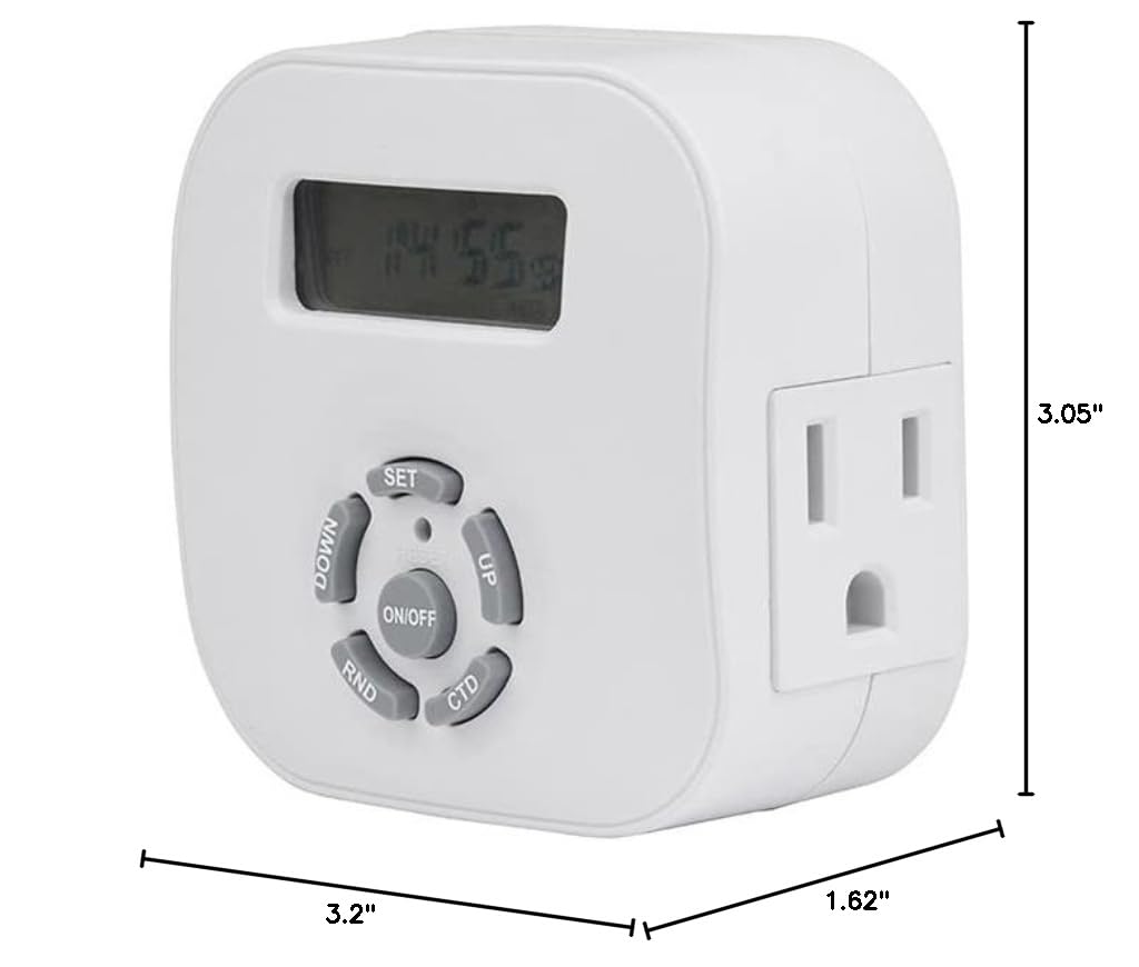 AmerTac TE1655WHB Digital Outlet Timer - Programmable Light Switch for Energy Saving, Indoor & Outdoor Use - Perfect for Holiday Lights, Lamps, and Appliances