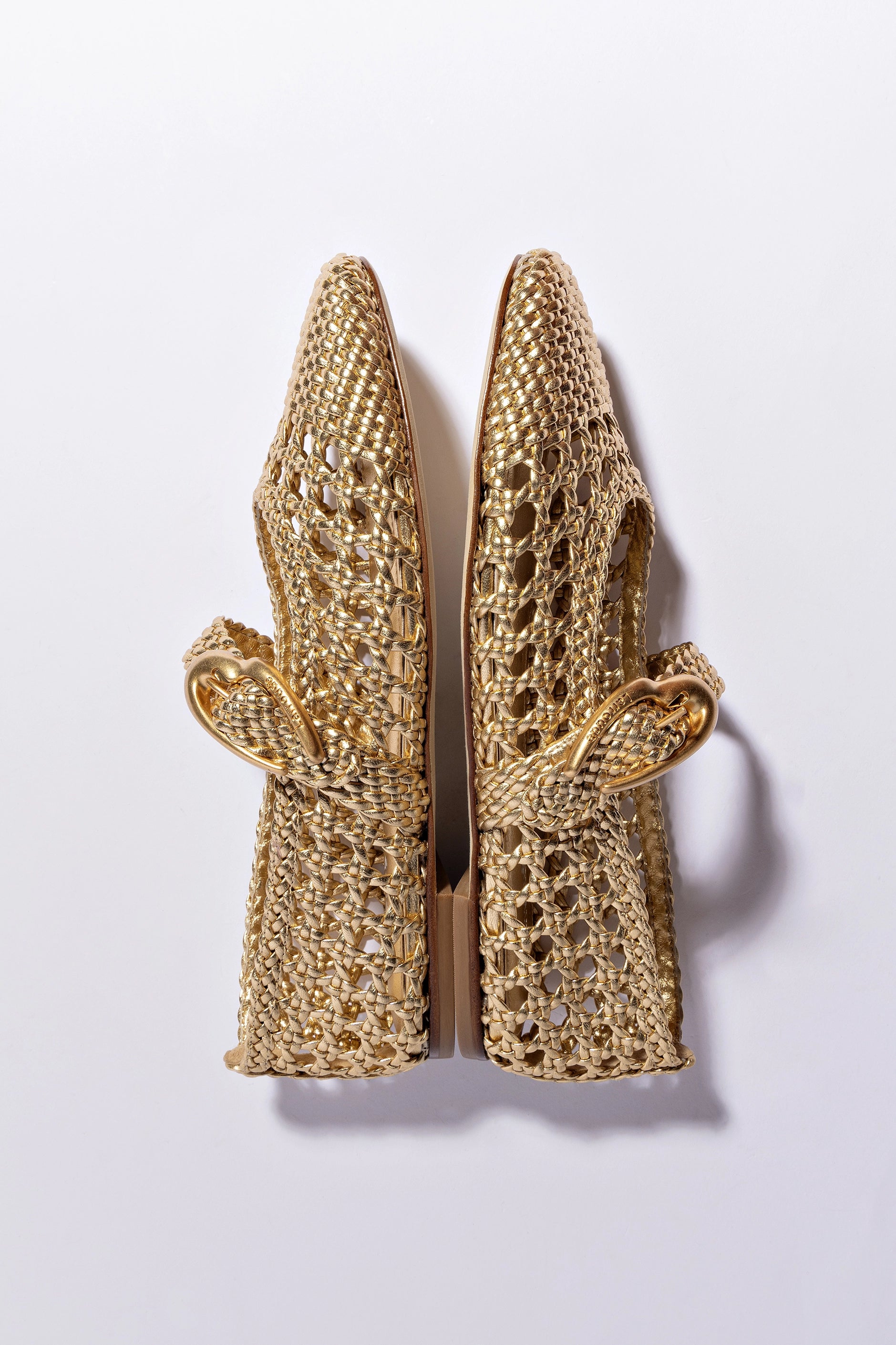 Verona Macrame Ballet Flat Shoes - Gold Metallic Leather Women's Comfortable Slip-On Loafers for Casual Wear, Office & Date Night