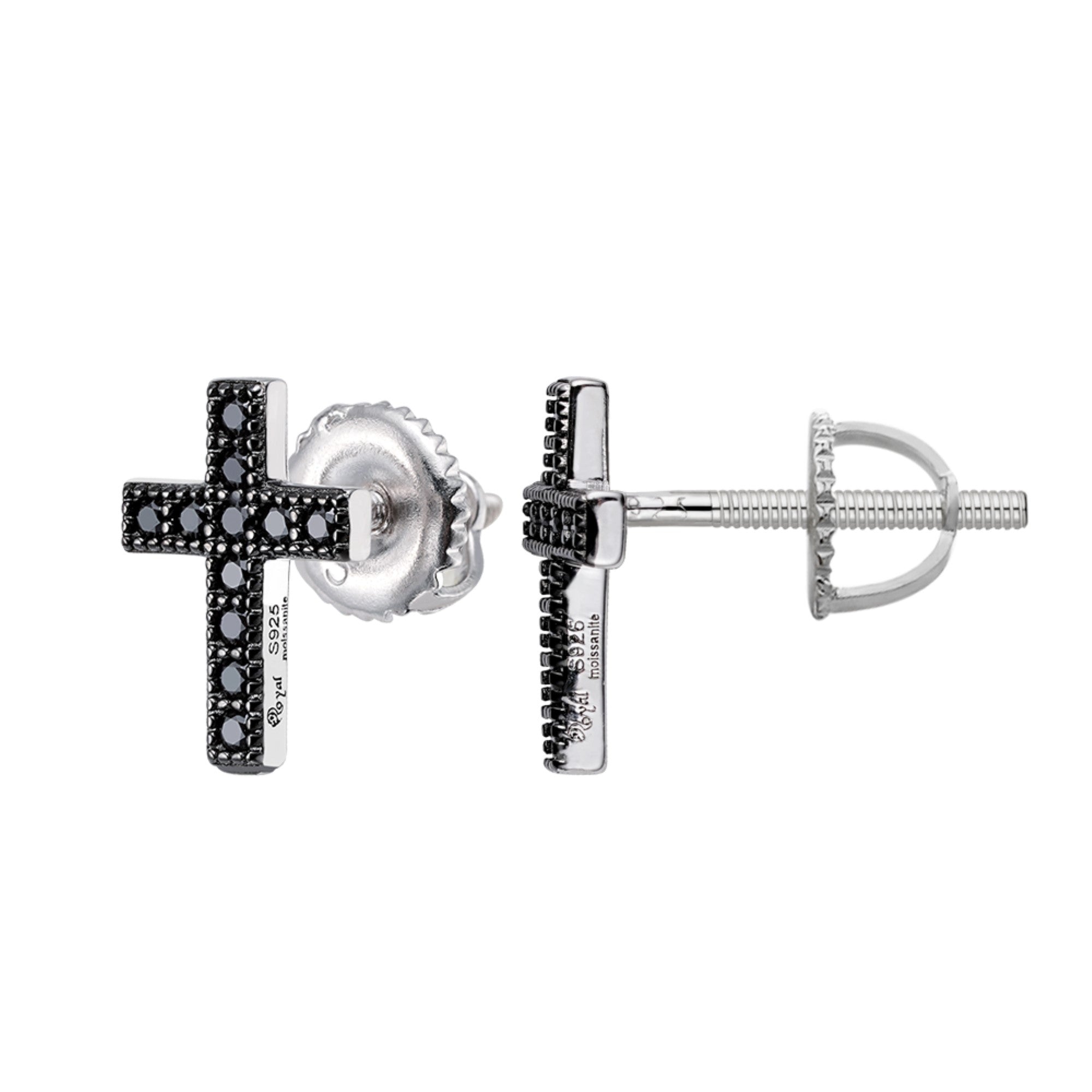 Stunning Sterling Silver Round Black Moissanite Cross Stud Earrings for Women - Religious Jewelry Gift for Baptism, Confirmation & Church Occasions