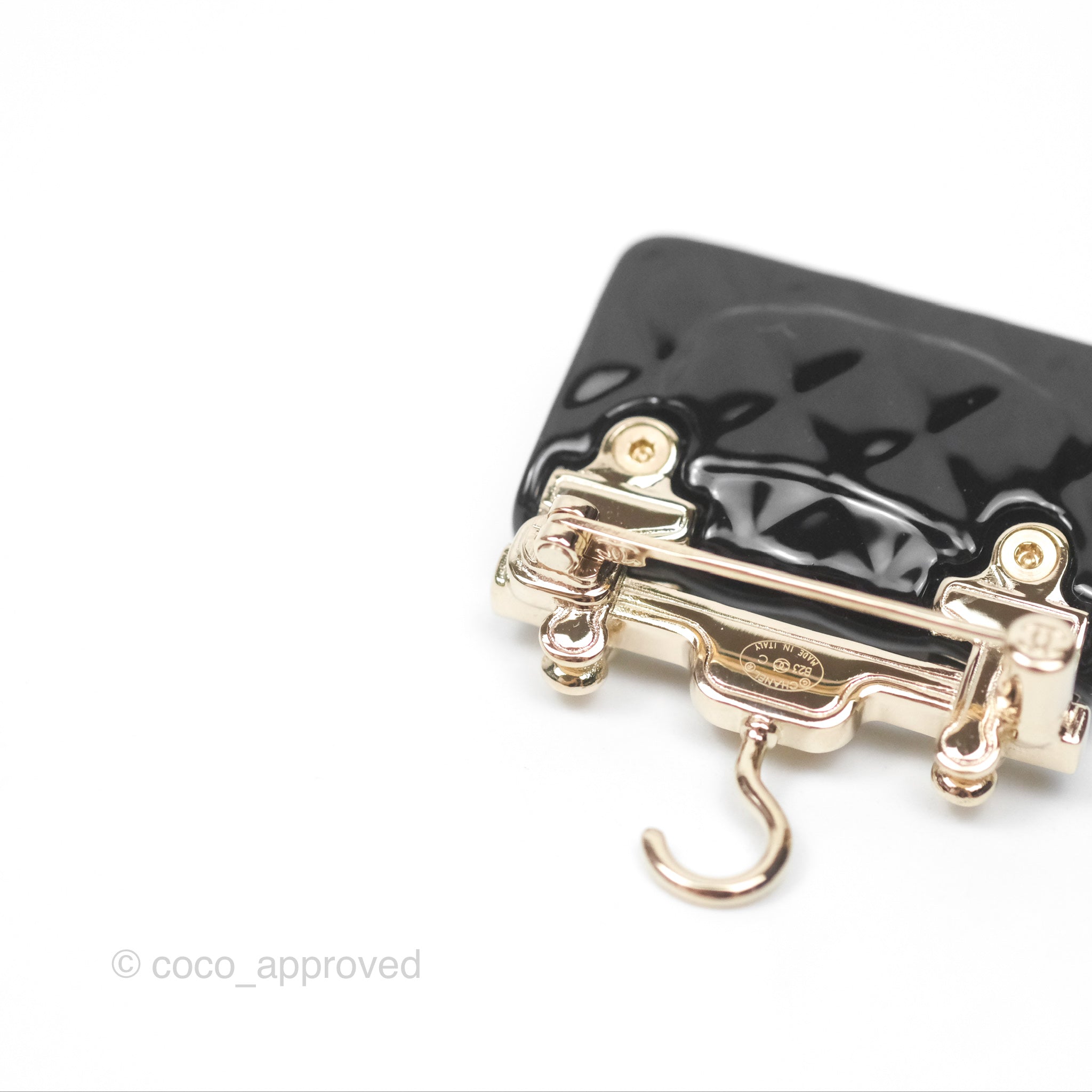 Chanel Black Classic Flap Hanger Brooch Gold Tone 23C - Elegant Jewelry for Women, Perfect for Handbags, Jackets & Special Occasions