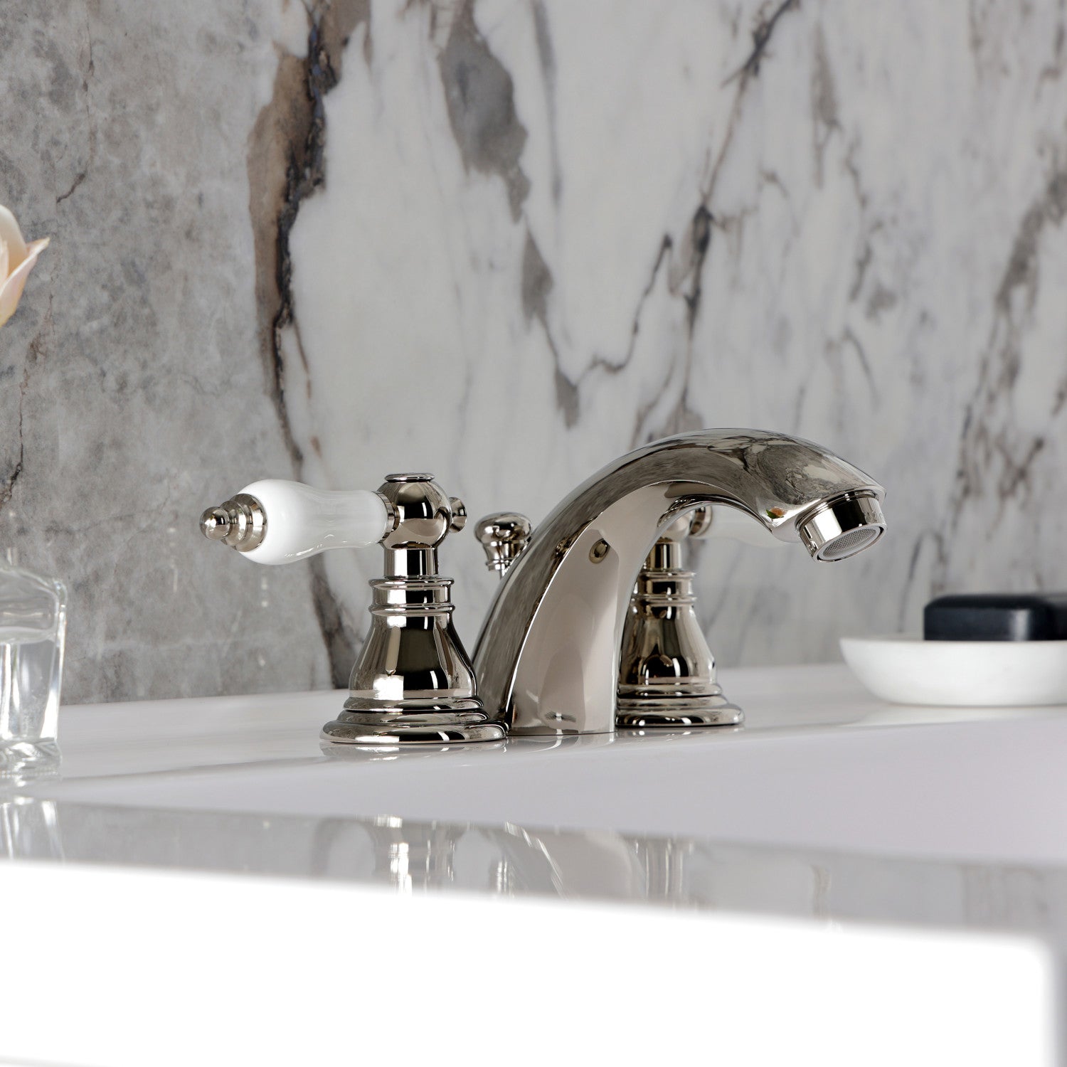 American Patriot KB956APLPN 3-Hole Deck Mount Mini Widespread Bathroom Faucet with Pop-Up Drain - Polished Nickel Finish for Vanity Sinks & Powder Rooms