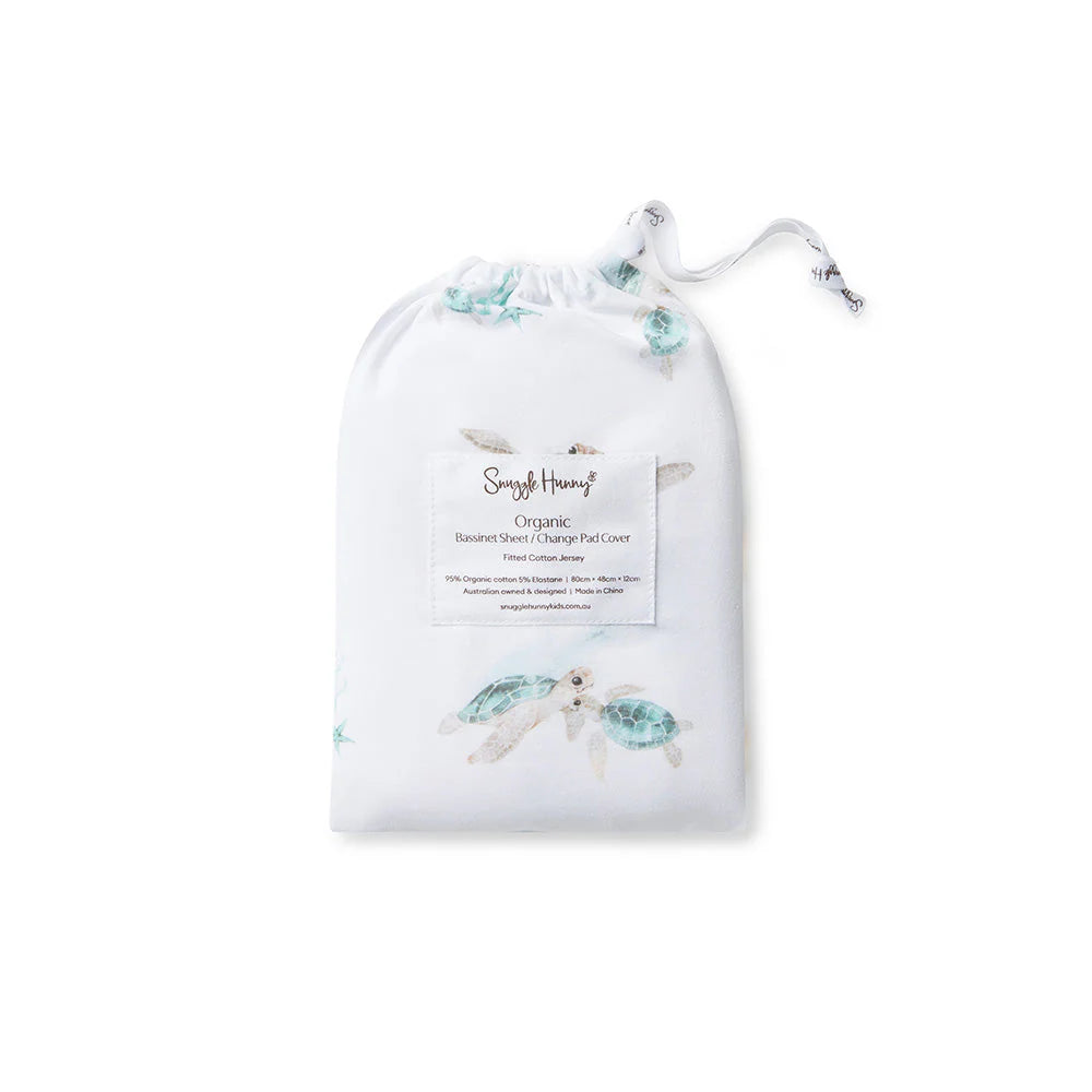 Snuggle Hunny Bassinet Sheet & Change Pad Cover - Soft Turtle Design for Baby Crib & Nursery - Perfect for Newborns, Infants & Toddlers - Ideal for Daycare, Travel & Home Use