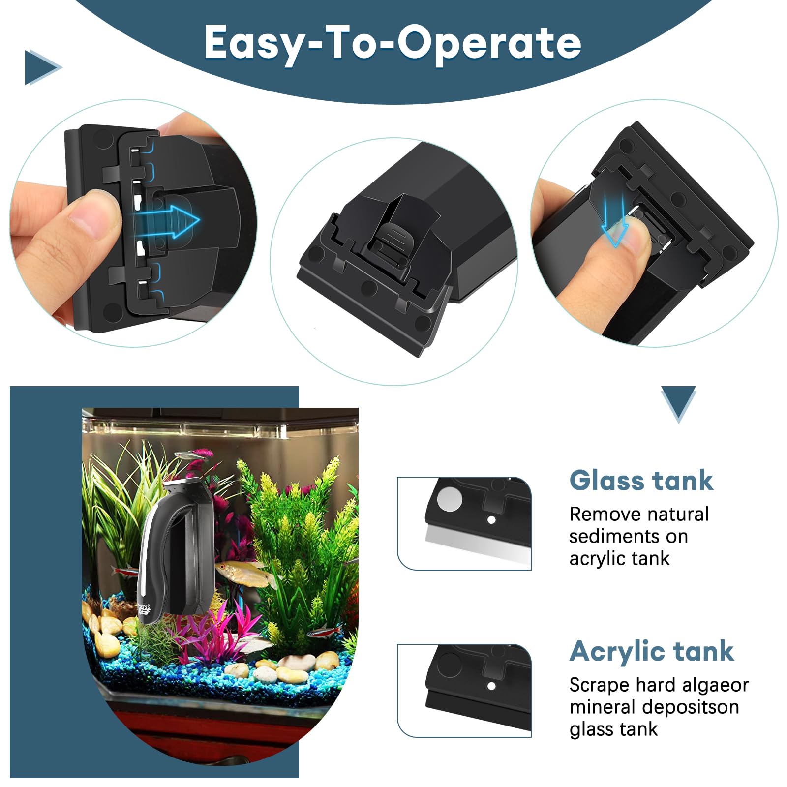 AQQA Magnetic Aquarium Cleaner for Glass & Acrylic Tanks - Dual Scraper Algae Remover Brush for Freshwater & Saltwater Fish Tanks (XL Size) - Perfect for Reef, Planted, and Nano Aquariums