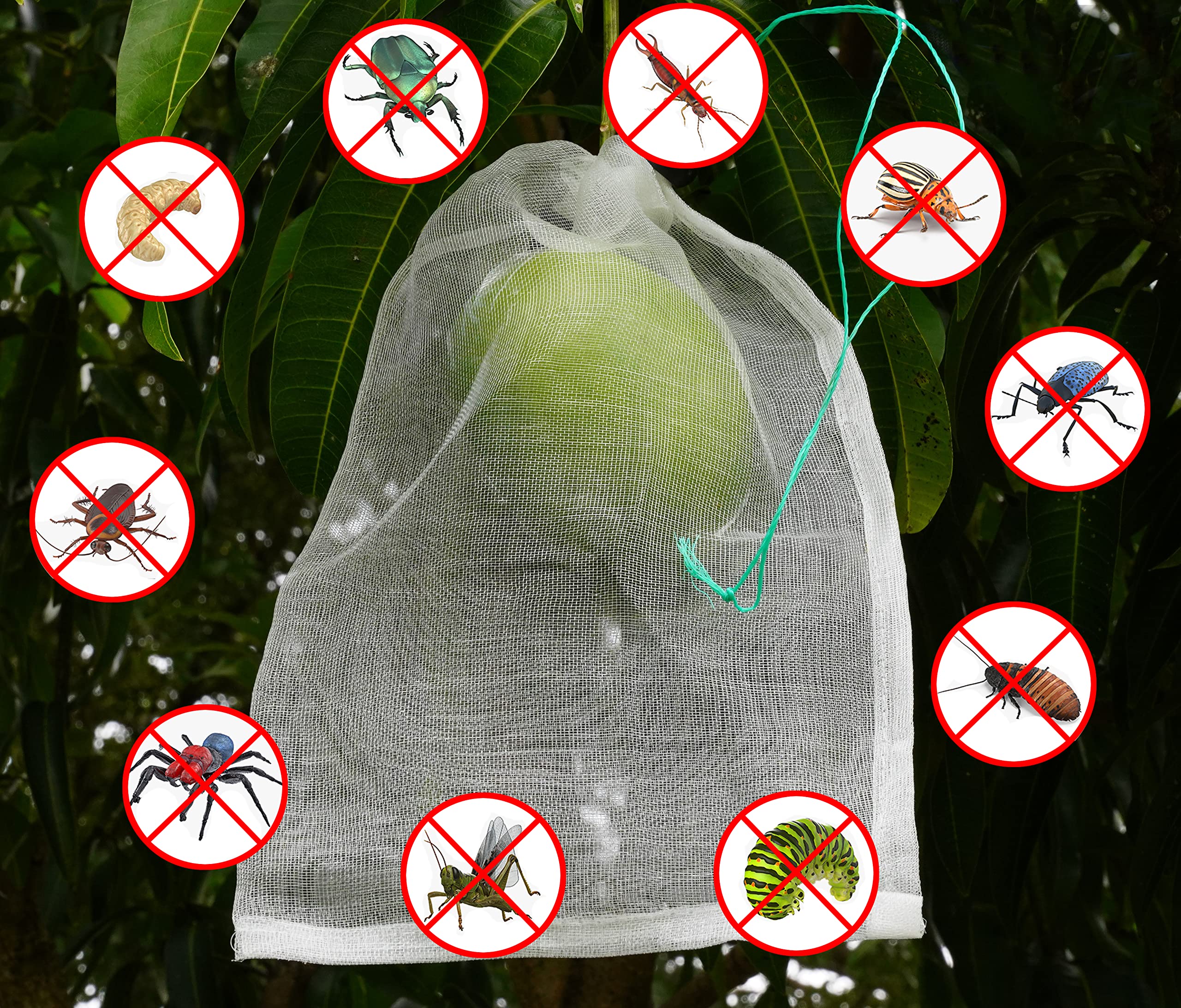 25 Pack 8x12 Inch Reusable Fruit Protection Netting Bags - Breathable Insect Barrier for Fruit Trees, Vegetables & Garden Produce - Compatible with Fruit Bagger Tool - Model QY8X12 - Perfect for Organic Gardening, Harvest Protection & Farmers Market Display