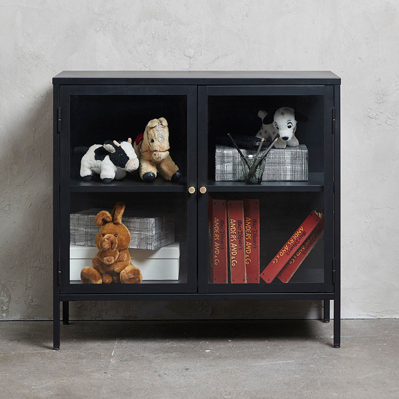 CARMEL 90cm Black Sideboard with 2 Glass Doors - Modern Buffet Cabinet for Dining Room, Living Room Storage & Home Decor