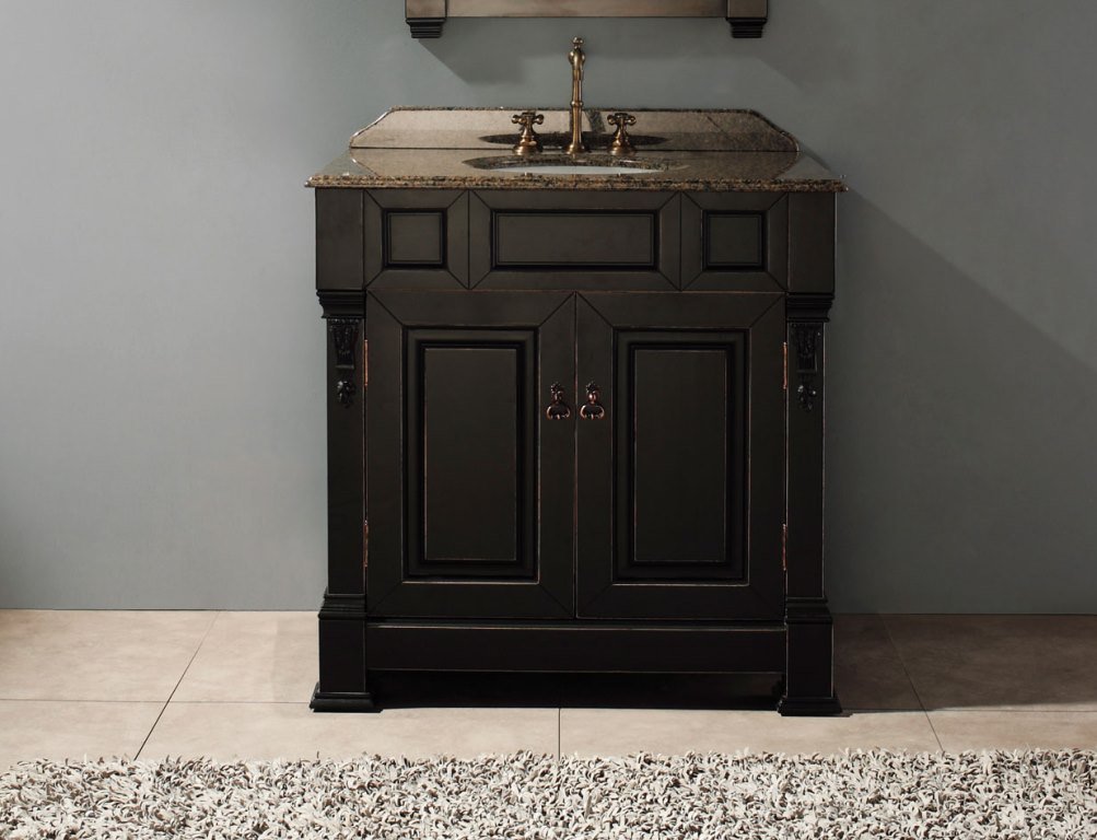 James Martin 36-Inch Single Bathroom Vanity in Antique Black - Modern Farmhouse Style with Marble Top & Soft-Close Drawers for Master Bathroom or Powder Room Remodel