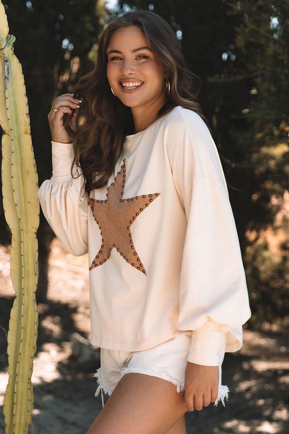 Stylish Apricot Oversized Long Sleeve Top for Women - Loose Fit Casual Blouse - Perfect for Fall Layering & Everyday Wear