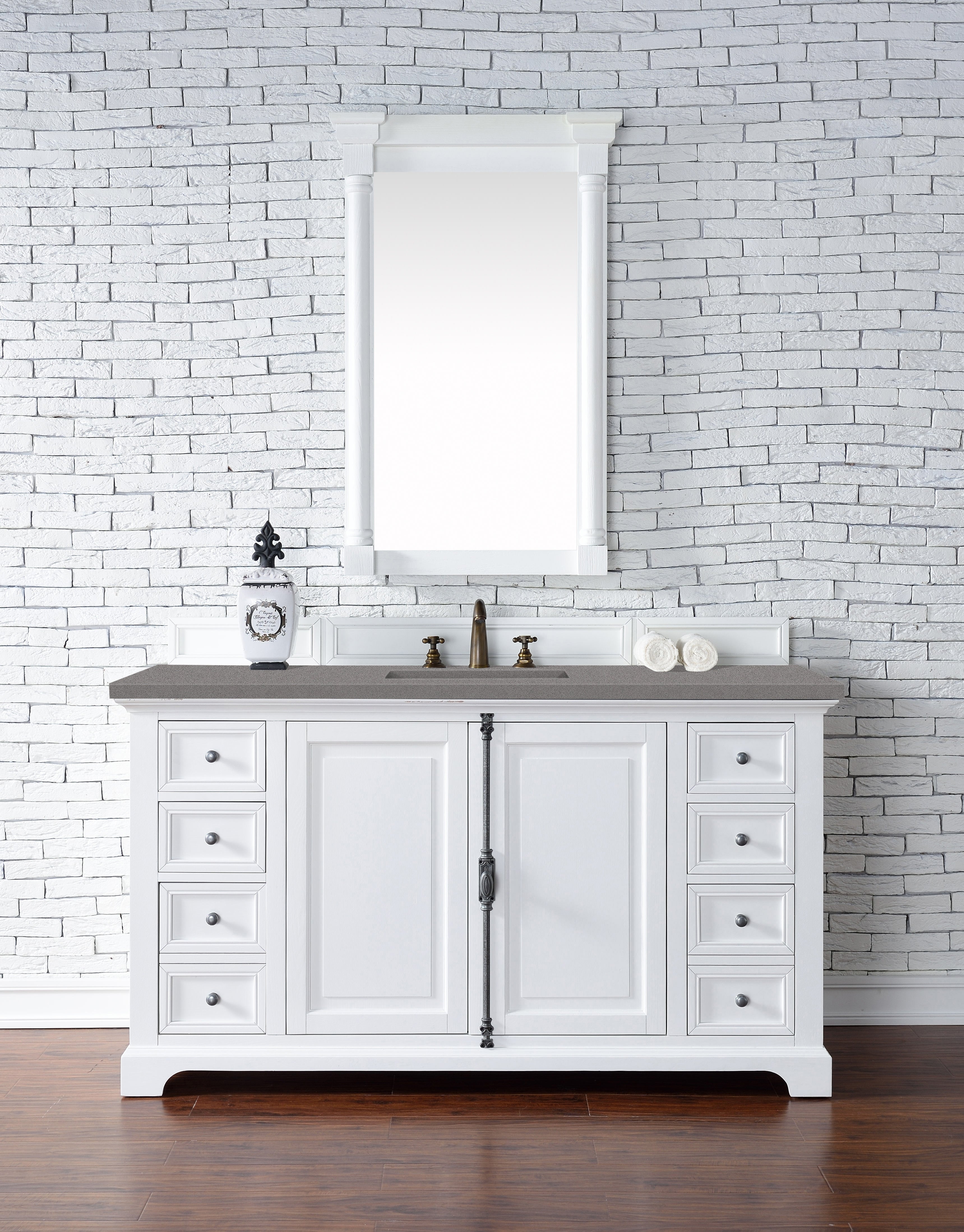 Providence 60 Inch Single Bathroom Vanity Set with 3CM Grey Expo Quartz Countertop - Bright White Finish for Modern Bathroom Remodeling & Home Upgrade