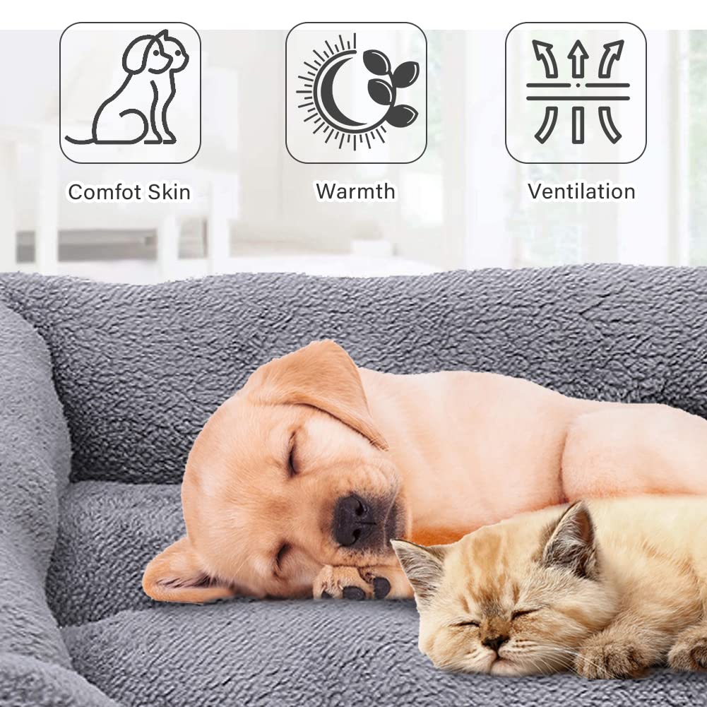 Washable Pet Bed Mat - Soft Plush Fleece for Dogs & Cats - Anti-Slip Waterproof Bottom (Blue) - Perfect for Home & Travel