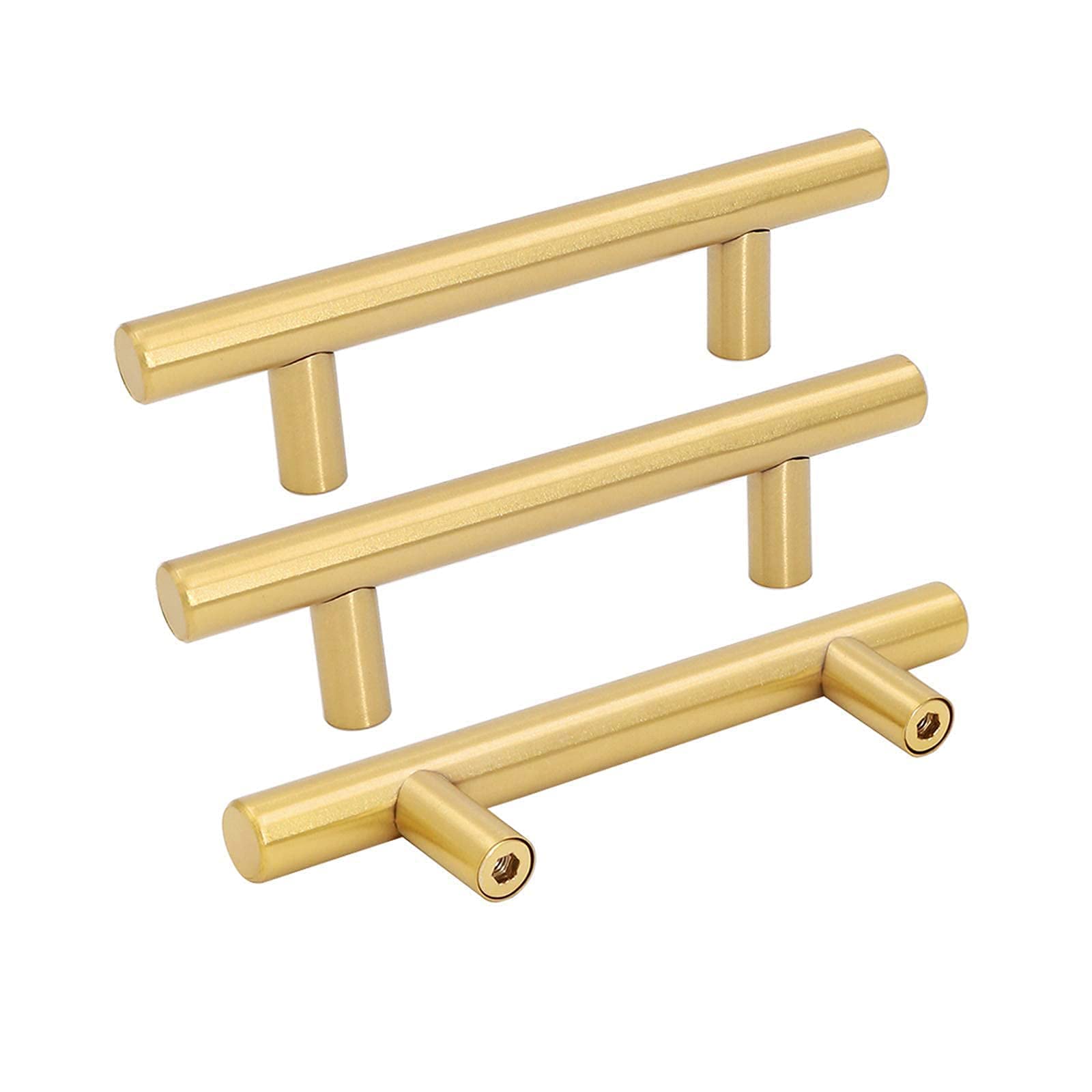 Brushed Gold Cabinet Handles 50 Pack - 3in Hole Centers for Kitchen & Bathroom