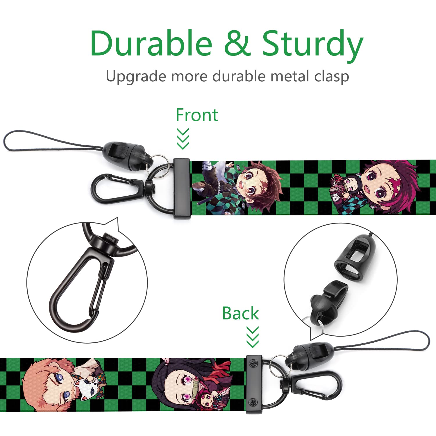 Cute Anime Plaid Key Lanyard with ID Holder - for Office, School & Events