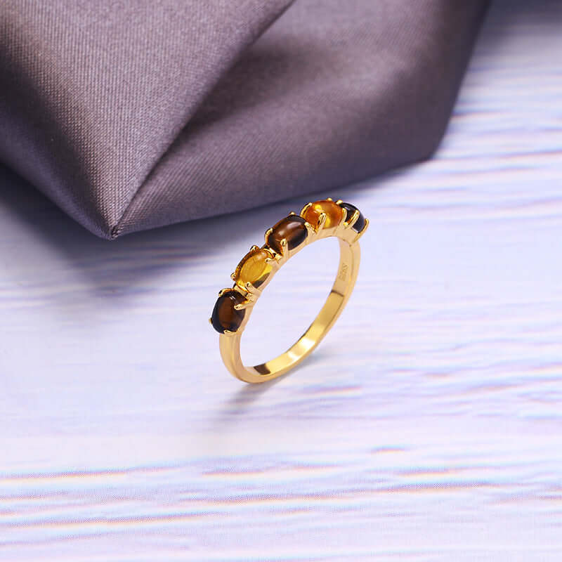 Vintage Citrine Smoky Quartz Stacking Rings Set for Women - Adjustable Bohemian Style Jewelry Gift for Birthday, Anniversary & Everyday Wear | TB1502