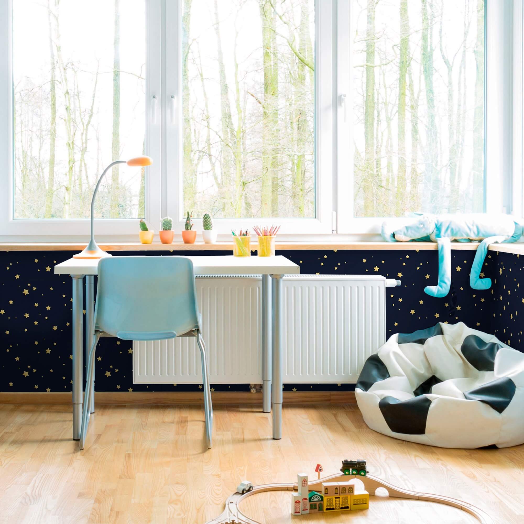 Yellow Star Kids Peel and Stick Removable Wallpaper - Self-Adhesive Nursery Decor for Bedroom, Playroom & Dorm - Easy to Apply & Remove - 22