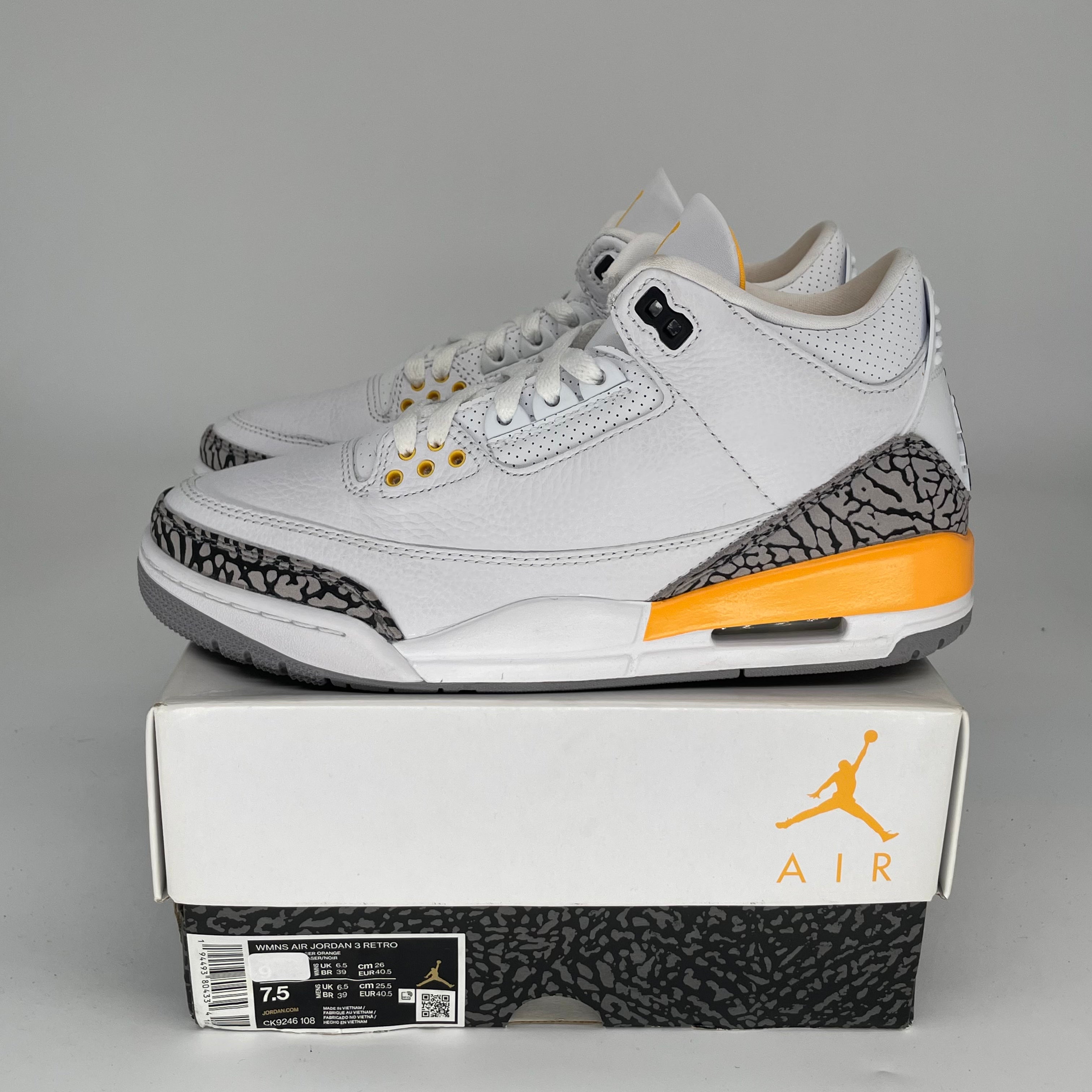 AIR JORDAN 3 LASER ORANGE Women's Sneakers - Size 7.5/9W (CK9246-108) - Retro Basketball Shoes for Running, Gym & Streetwear Fashion
