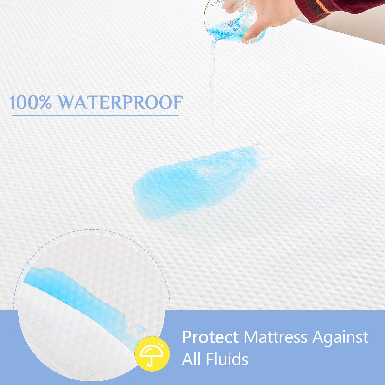 HENGWEI 100% Waterproof Queen Size Mattress Protector - Ultra Soft, Breathable, Noiseless, Dust Proof - 310 GSM Air Layer, Deep Pocket Fits Up to 18