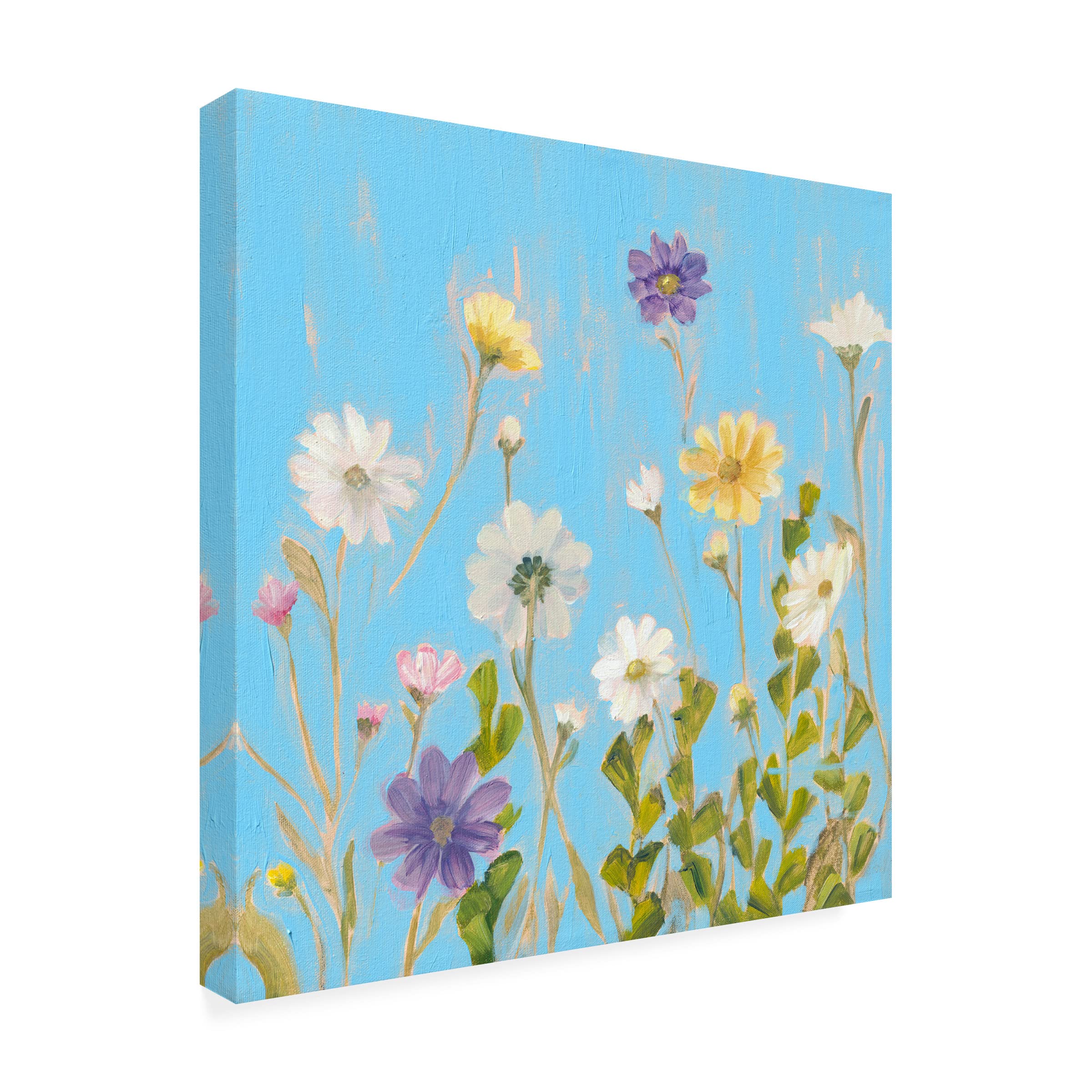 Sandra Iafrate 'Wild Flowers on Cerulean III' Canvas Wall Art Print - Floral Home Decor for Living Room, Bedroom & Office