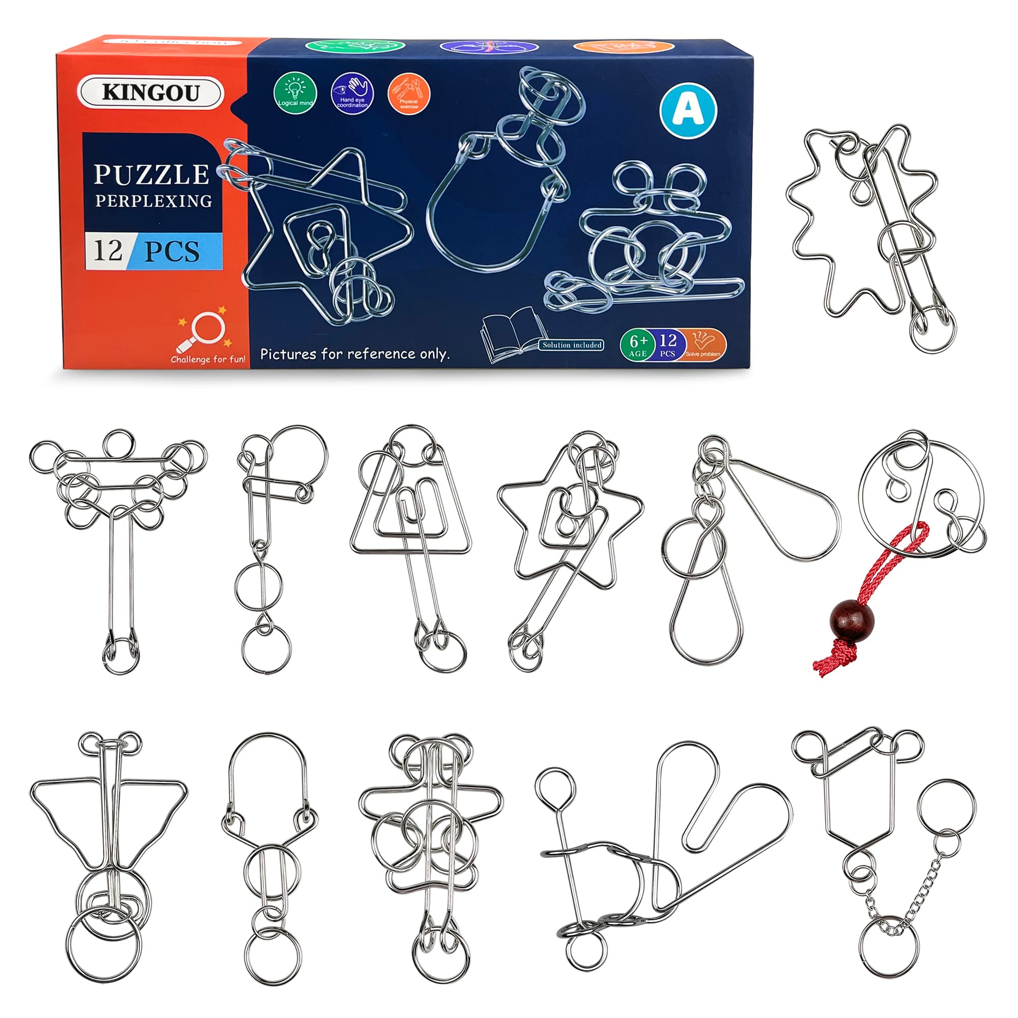 Metal Wire Puzzle Set 12pcs - Brain Teaser Toys for Kids & Adults - Party Games & Gifts