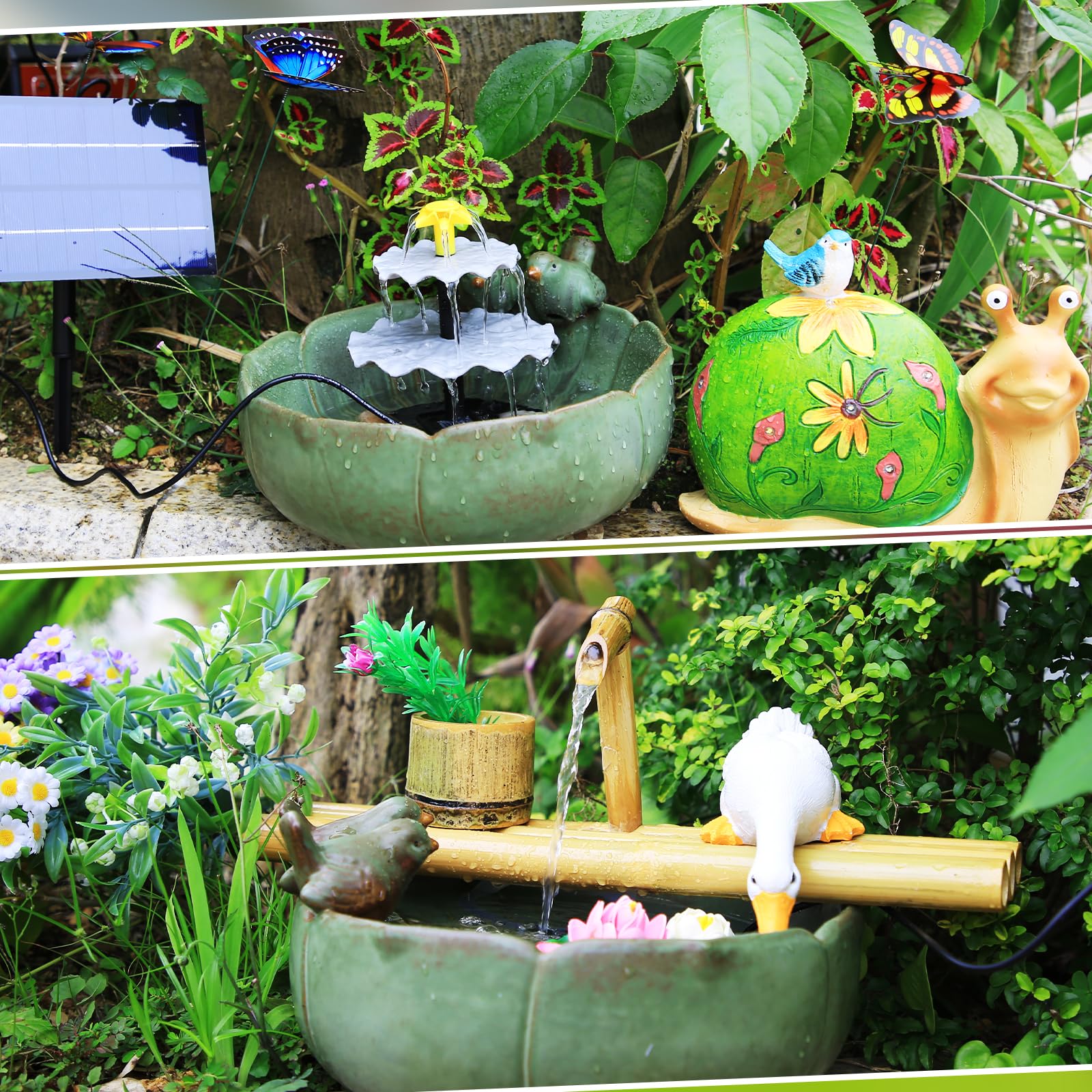 SUJFEE 4W Solar Fountain Pump Kit for Outdoor Garden, Pond, Pool - 3 Tier Cascading Water Feature with Detachable Nozzles & Solar Powered Pump | Perfect for Bird Baths, Patio Decor, Backyard Landscaping