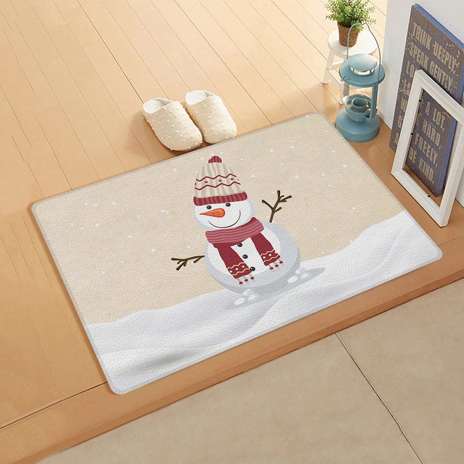 Non-Slip Winter Snowman Doormat 18x30 Inch - Indoor/Outdoor Christmas Welcome Mat with PVC Backing for Entryway, Kitchen, Bath & Laundry - Dirt Trapping Floor Rug for Holiday Decor & Home Protection