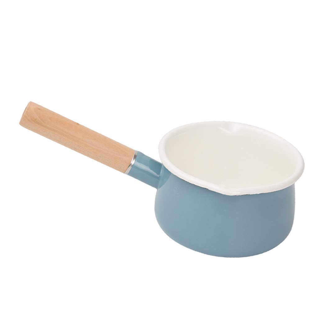 1.3L Non-Stick Enamel Milk Pan with Wooden Handle - Perfect for Coffee, Butter & Sauces - Ideal for Stovetop Cooking, Camping & Home Kitchen Use
