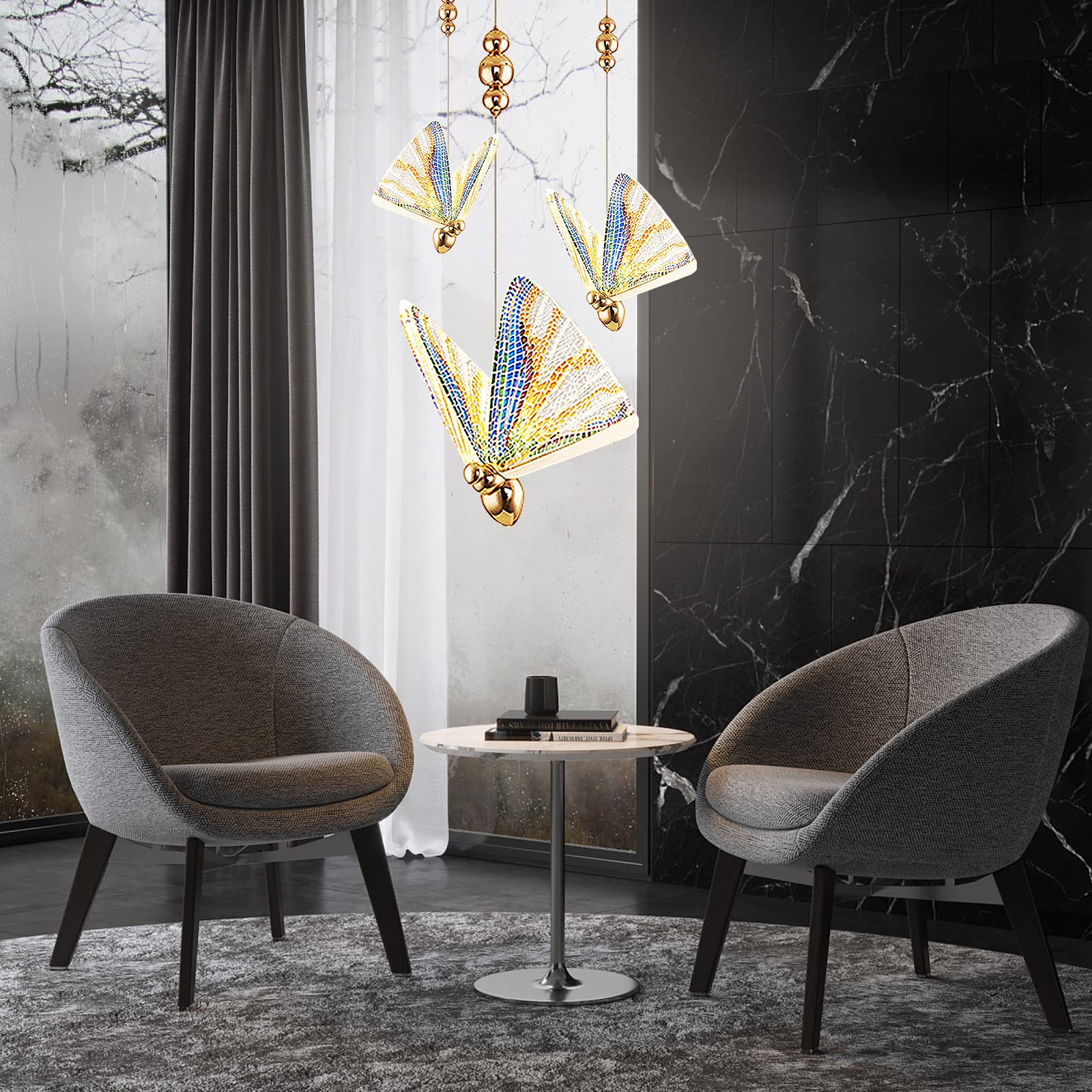 Nordic Butterfly Chandelier LED Pendant Light - Modern Ceiling Lamp for Living Room, Dining Room, Cafe, Bar & Staircase Decor - Elegant Lighting Fixture for Home, Restaurant & Commercial Spaces (Size S)