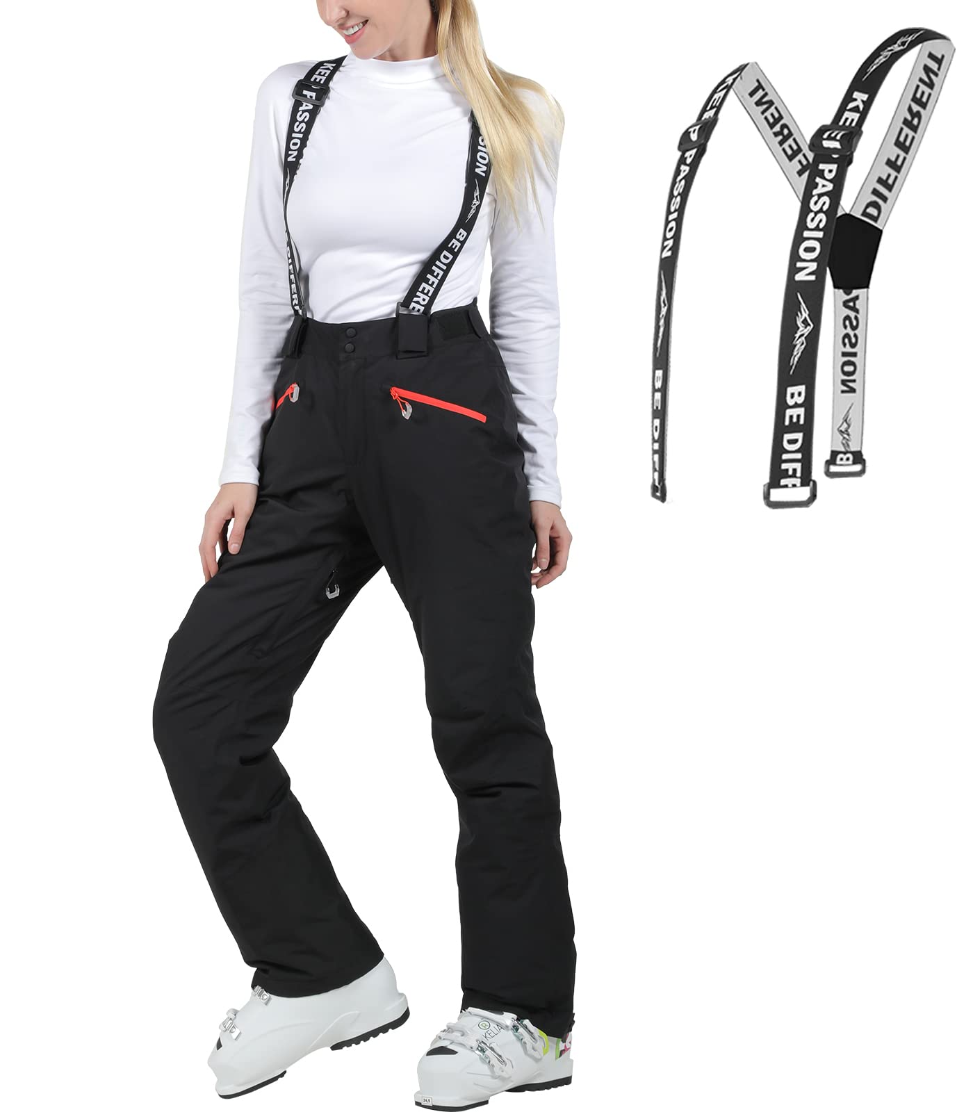 Fit Space Women's Ski Pants - Detachable Snow Bib Overalls for Skiing & Snowboarding - Waterproof Winter Sports Pants for Women (Perfect for Ski Resorts, Mountain Adventures & Cold Weather Activities)