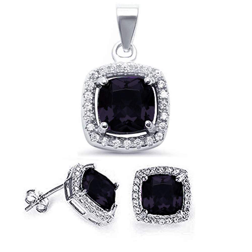 Elegant Cushion Cut Cubic Zirconia Sterling Silver Pendant Earrings Set for Women - Perfect for Weddings, Parties & Special Occasions