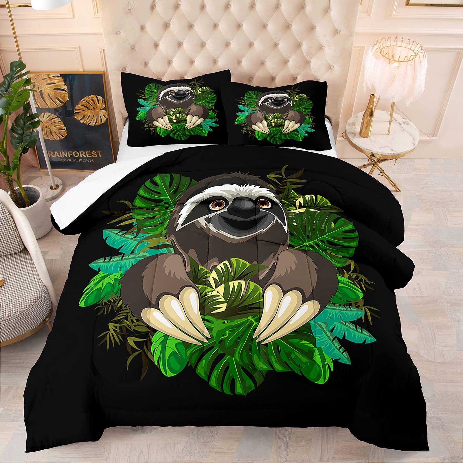 **NINENINE 3D Cute Grey Sloth Comforter Bedding Set Full Size – Soft Microfiber Reversible Quilt with Matching Pillowcase for Boys & Girls – Perfect for Kids' Bedroom, Dorm Room, and Cozy Sleep**