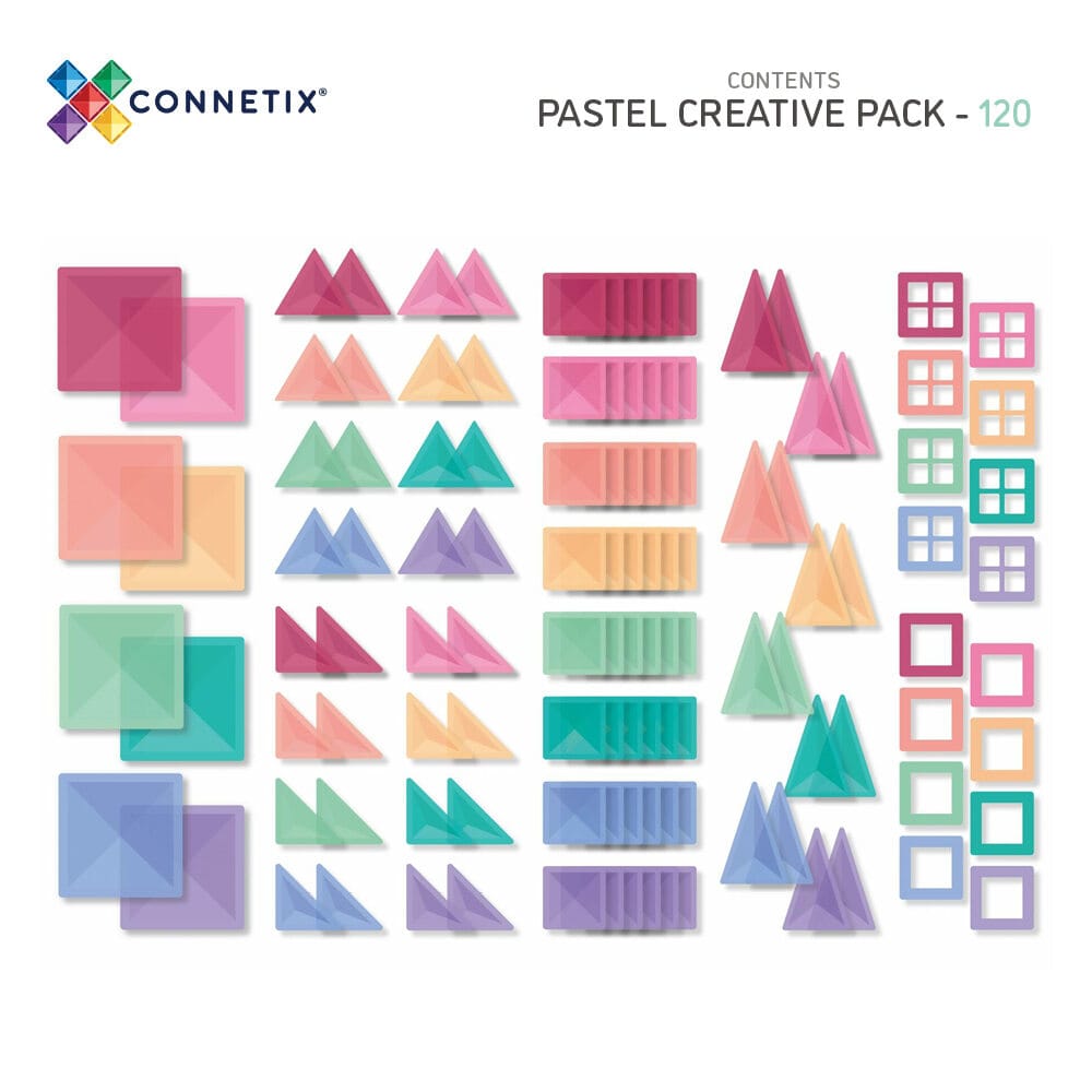 Connetix Magnetic Tiles Pastel 120-Piece Set - STEM Educational Building Blocks for Kids, Creative Construction Toys for Indoor Play & Learning Activities