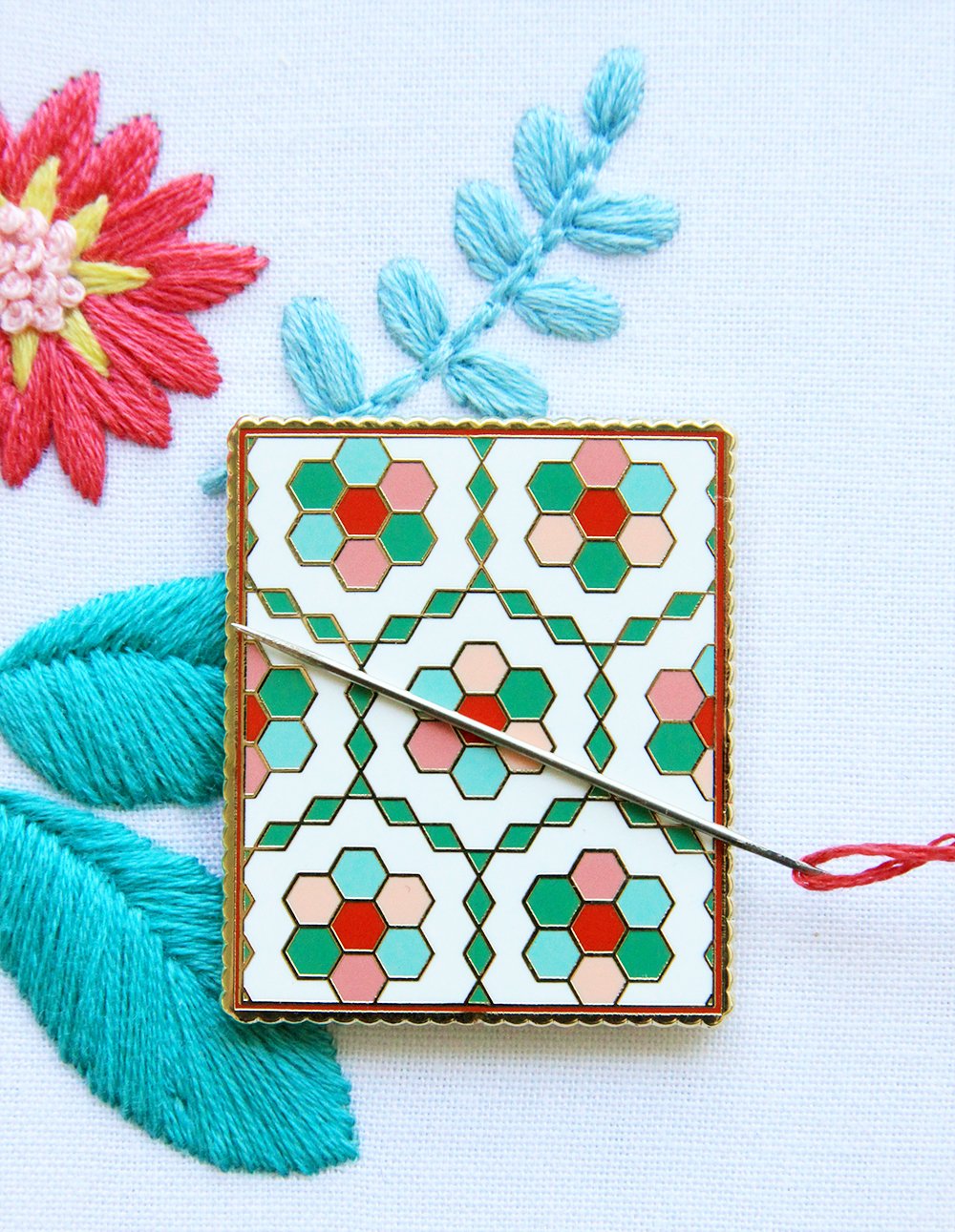 Vintage Floral Garden Quilt Needle Minder - Magnetic Needle Holder for Sewing, Embroidery & Quilting - Perfect for Crafters, DIY Projects & Fabric Arts (Flamingo Toes Design)