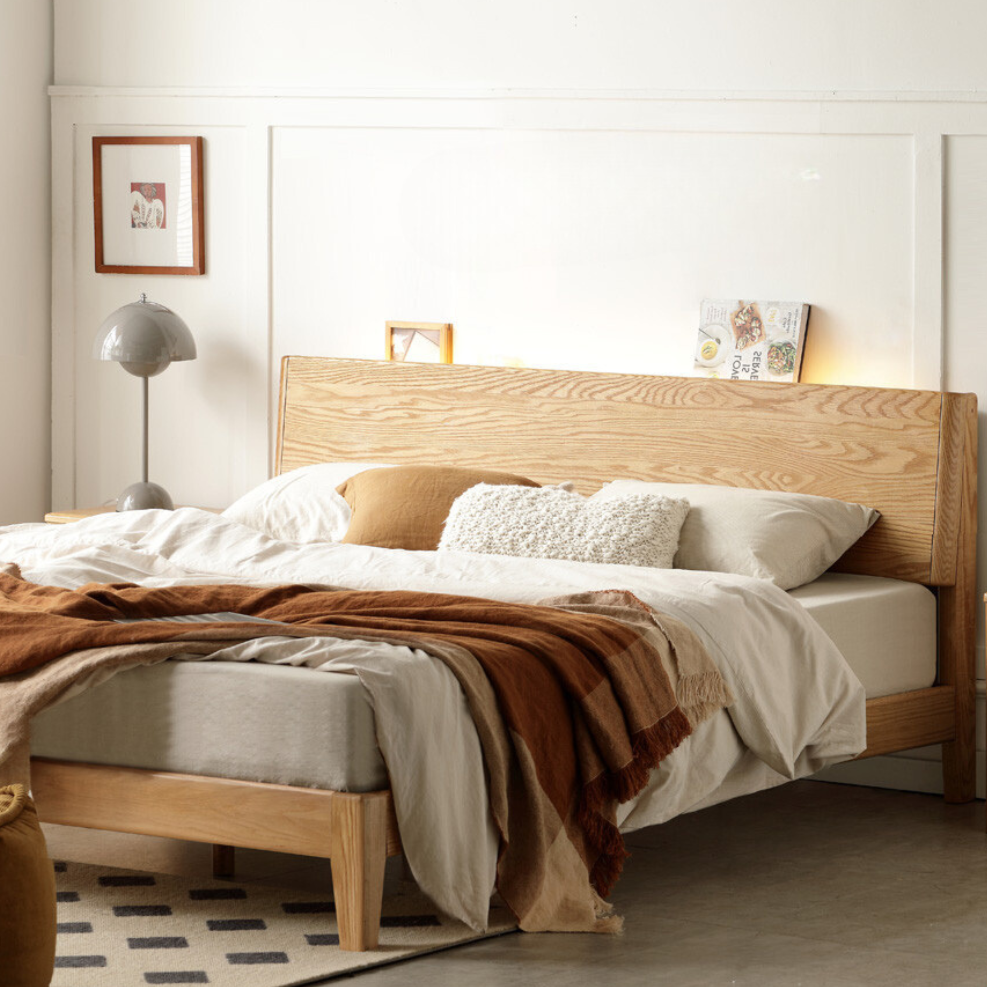 Solid Oak Wood LED Bed Frame with Built-in Lighting - Perfect for Modern Bedrooms, Guest Rooms, and Cozy Home Decor