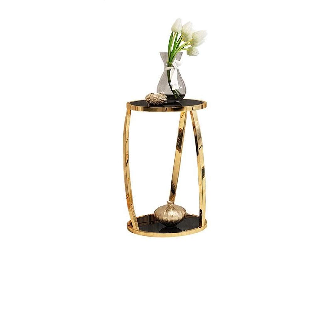 Luxury Double-Decker Round Glass Flower Stand - Modern Gold Floor-Standing Plant Holder for Living Room, Balcony & Home Decor - High & Low Tier Storage (Gold, Size S) | Perfect for Indoor Plants, Succulents & Floral Displays
