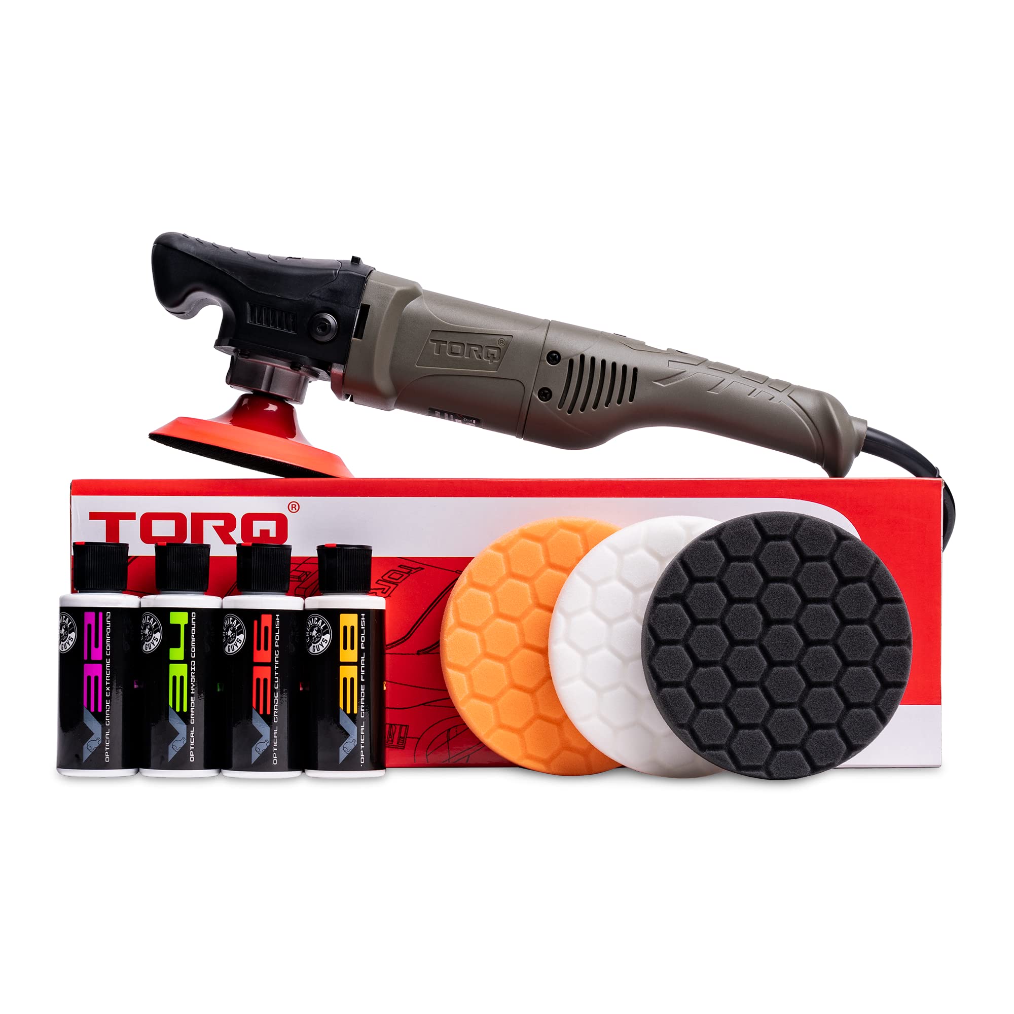 Chemical Guys BUF504X TORQ R Precision Power Rotary Polisher Kit with Pads, Polishes & Compounds – Safe for Cars, Trucks, SUVs – 9-Piece Professional Detailing Kit for Paint Correction & Car Polishing