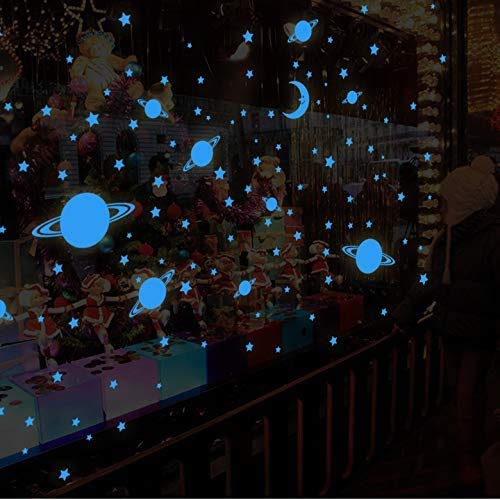 150 Blue Glow in The Dark Stars and Planets Stickers - Universe Themed Decals for Kids Room, Ceiling Decor & Night Light Effect - Perfect for Bedroom, Nursery & Space Theme Party Decorations