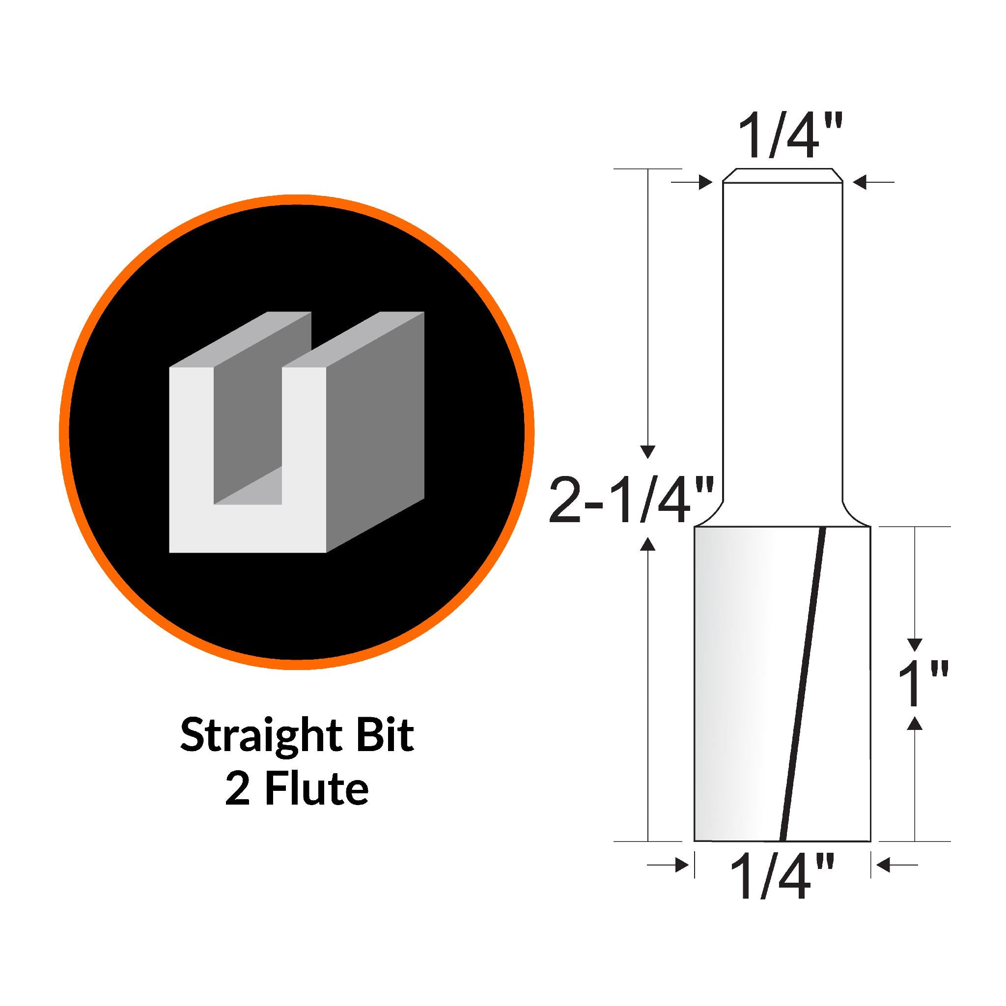 WEN RB102FF 1/4-Inch Straight 2 Flute Carbide Tipped Router Bit with 1/4-Inch Shank, 1-Inch Cutting Length - Perfect for Woodworking, Cabinetry, and DIY Projects